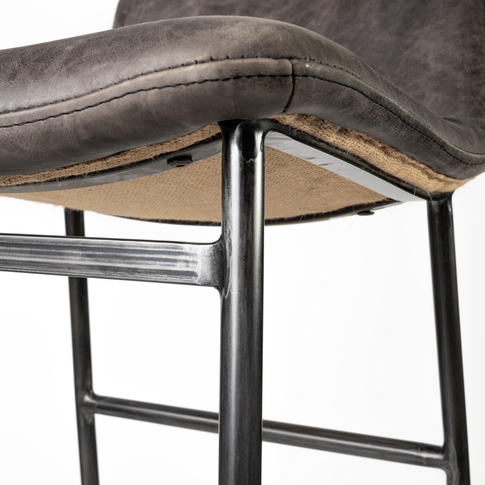 Kavalan Low Back 33.5in Seat Counter Stool | Ebony Leather w/ Metal — product photograph