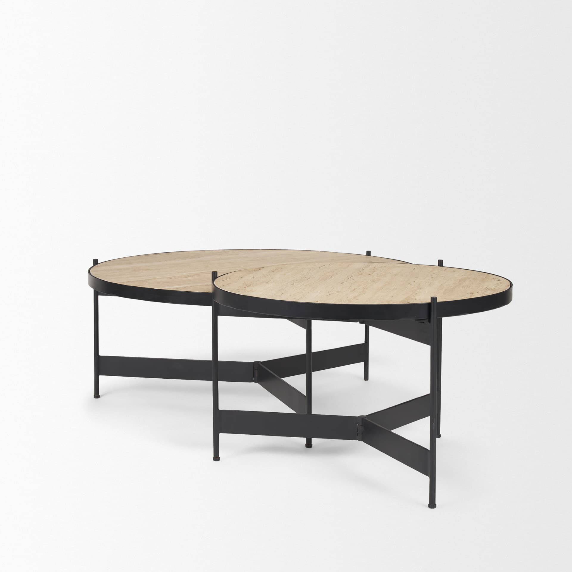 Wade Travertine Marble w/ Matte Black Metal Coffee Tables — product photograph