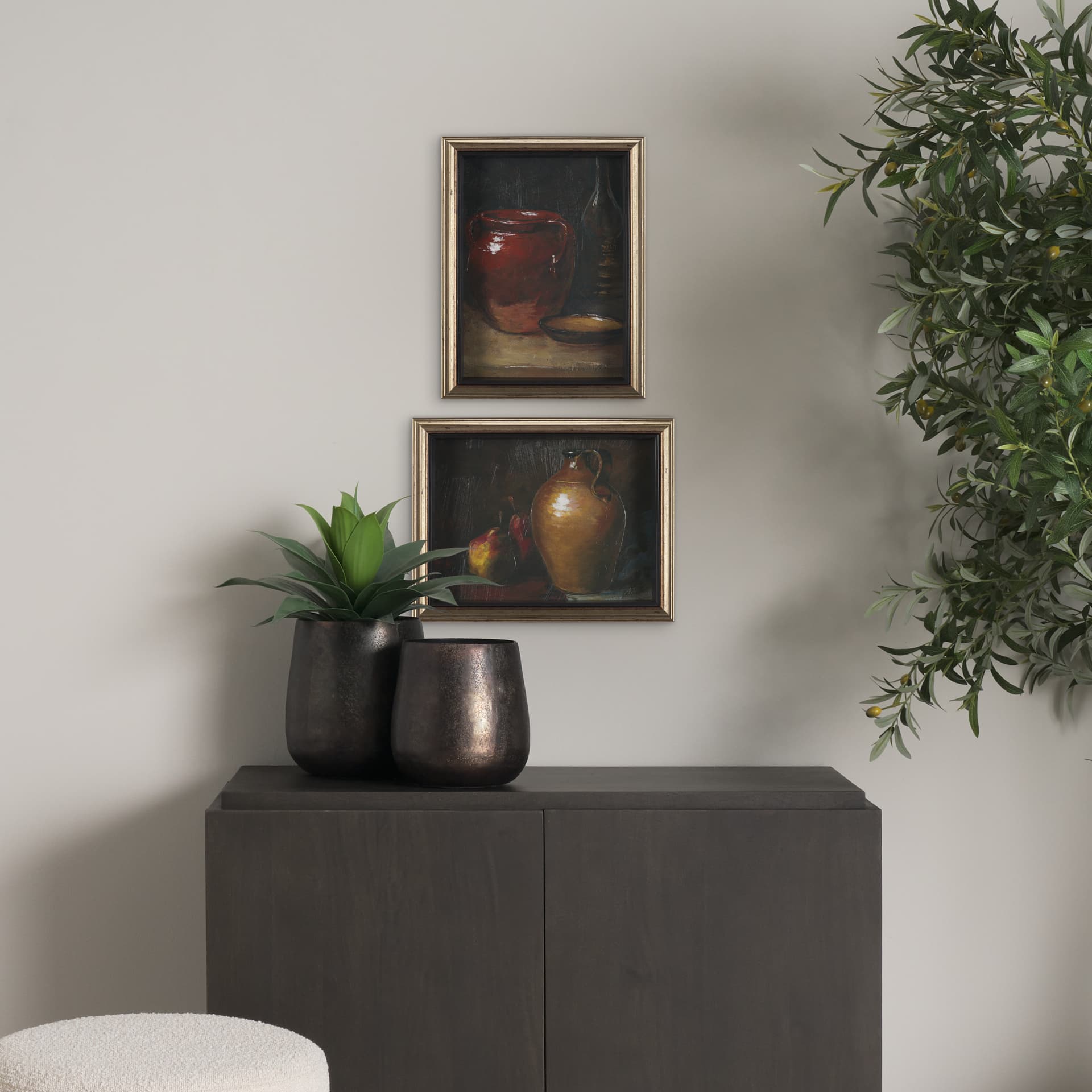 Vintage Crock (Set of 2) by Mercana Studio a Hand Embellished Framed Art Print — in a styled room