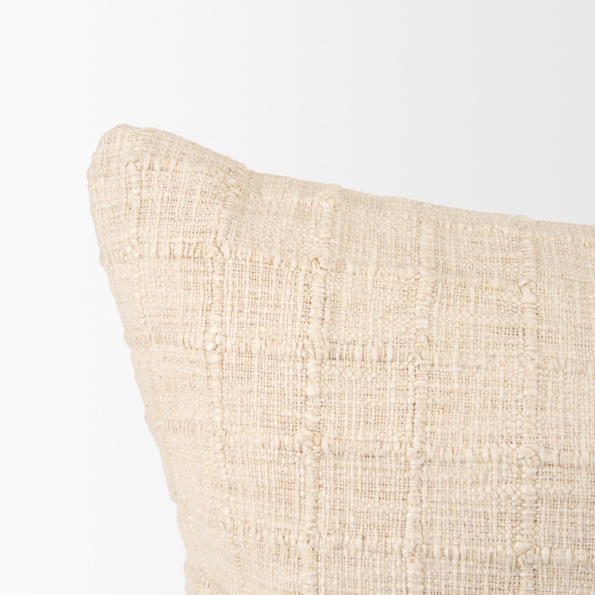 Jacory 22x22 Cream Checker Textured Decorative Square Pillow Cover w/Down Filler — product photograph