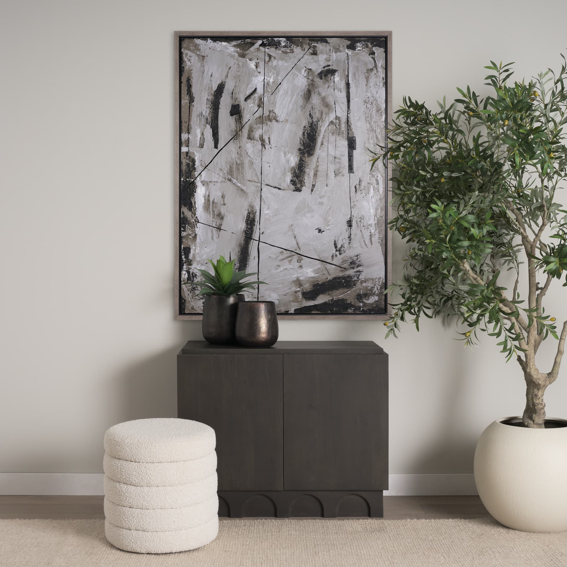 Clay III by Mercana Studio a Hand Embellished Textured Framed Canvas — in a styled room