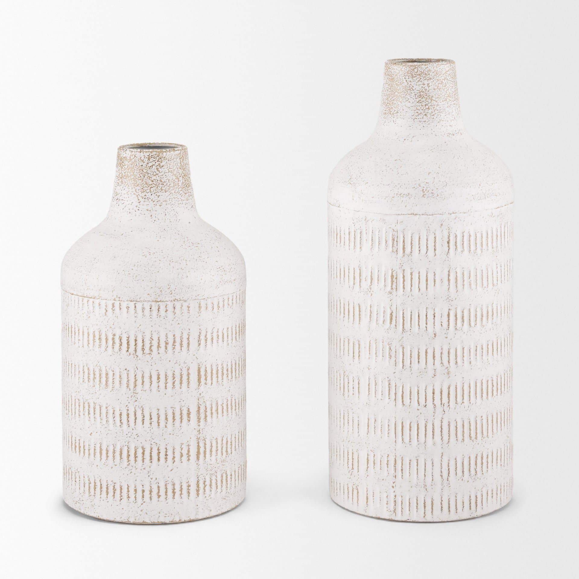 Tisha Large White W/ Terracotta Distressing Metal Vase — product photograph