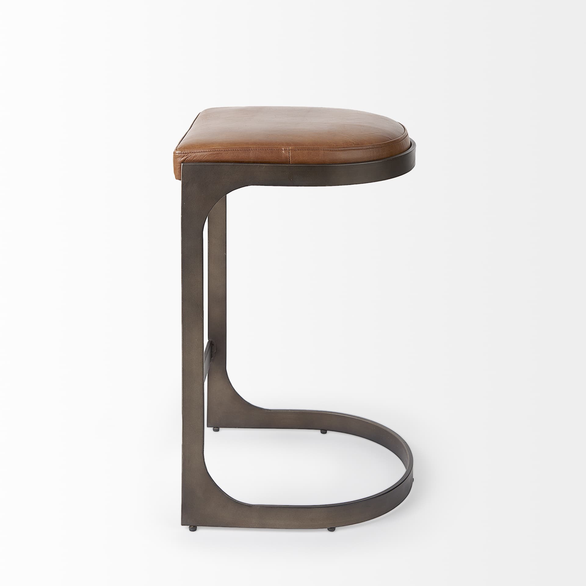 Tyson Backless 27.5in Seat Counter Stool | Brown Leather w/ Metal — product photograph