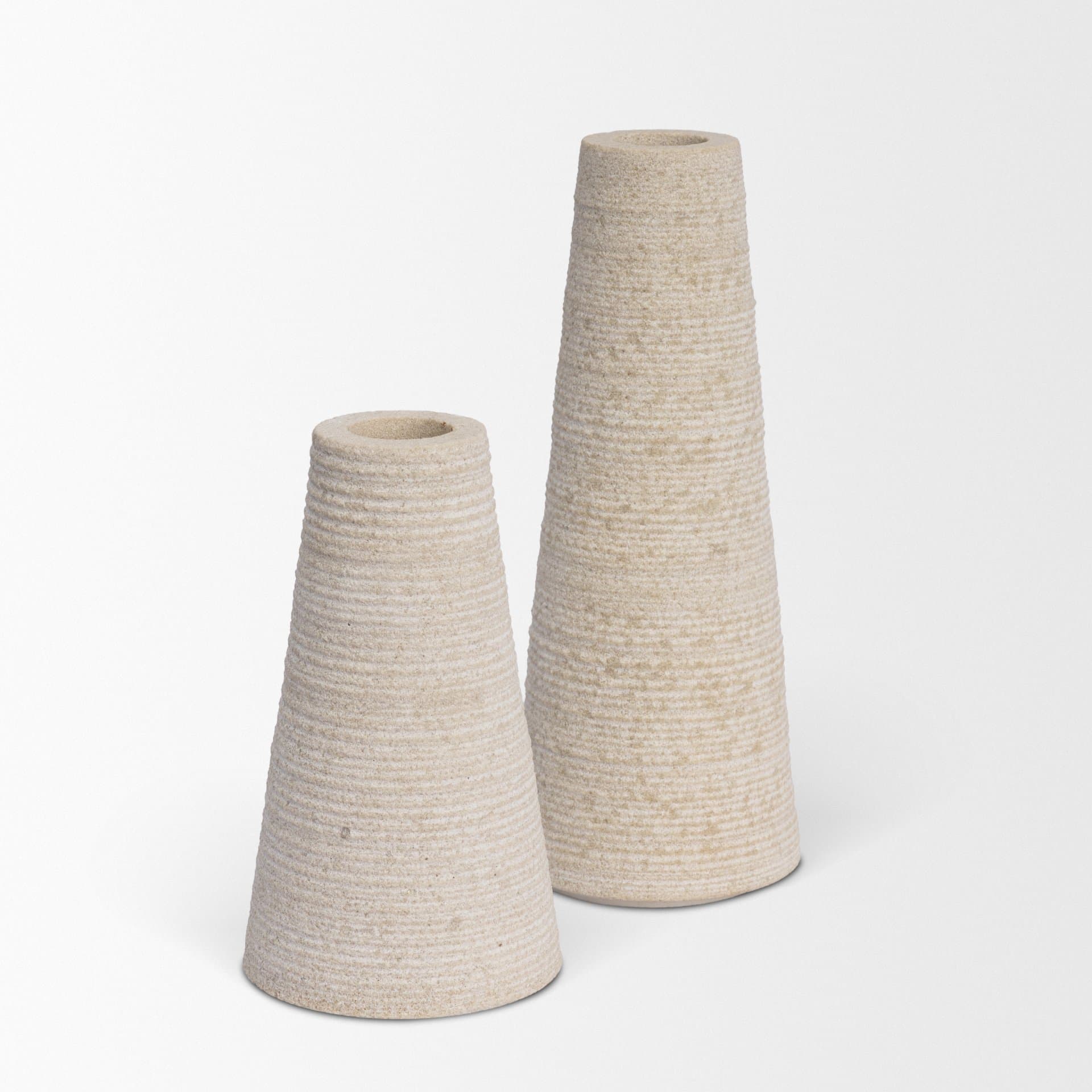 Cono Off-White Marble Cone Shaped Candle Holders (Set of 2) — product photograph