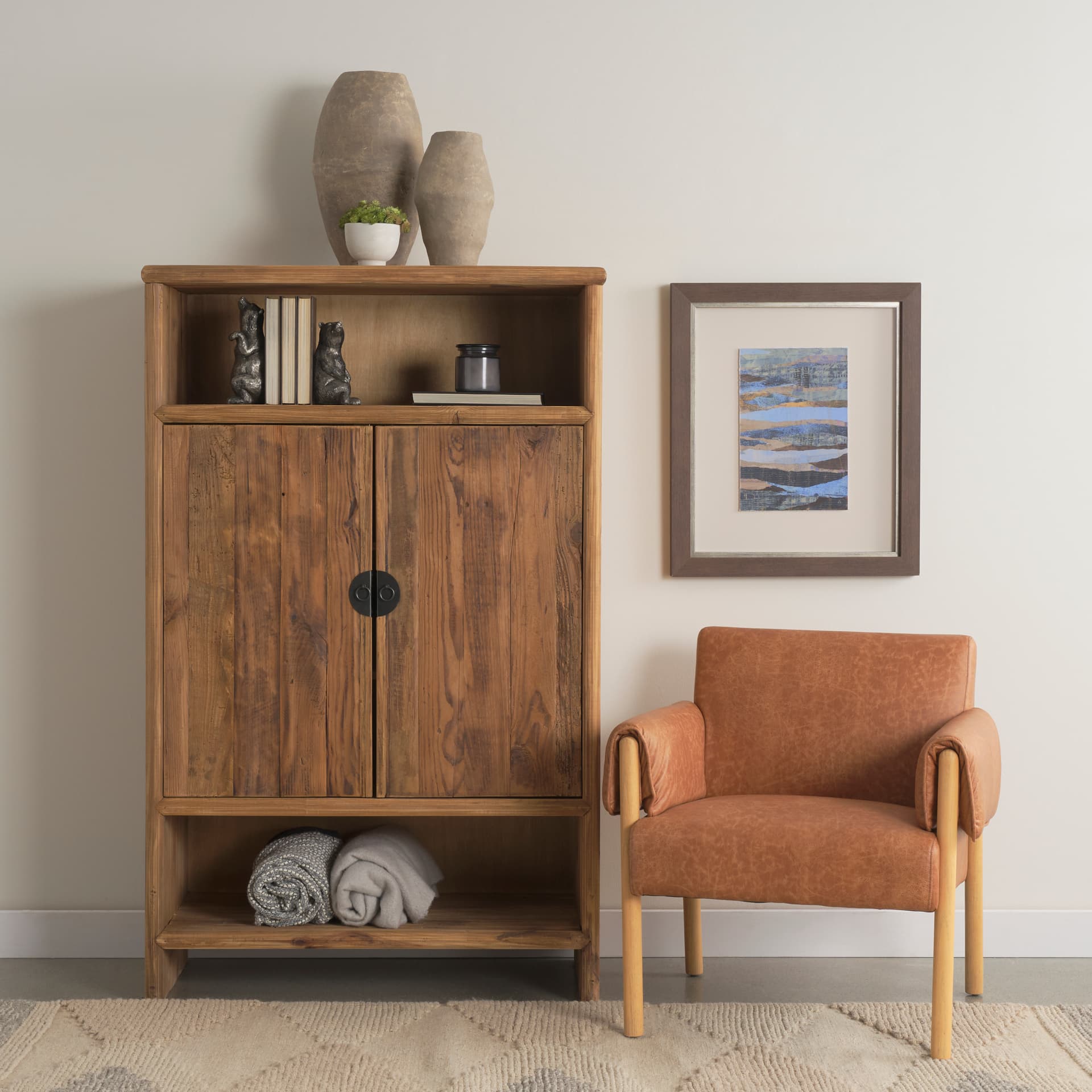 Ashton Brown Vegan Leather w/ Light Wood Accent Chair — product photograph