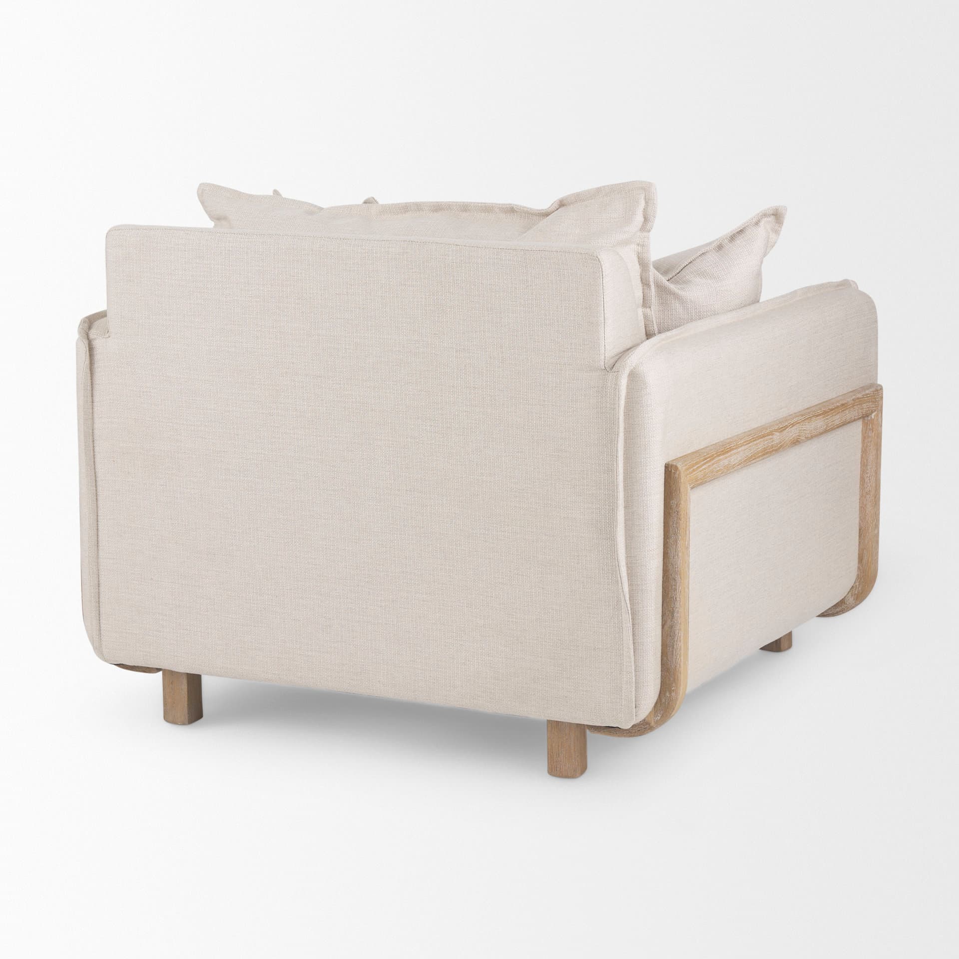 Roy II Beige Upholstered and Brown Wood Frame Arm Chair — product photograph