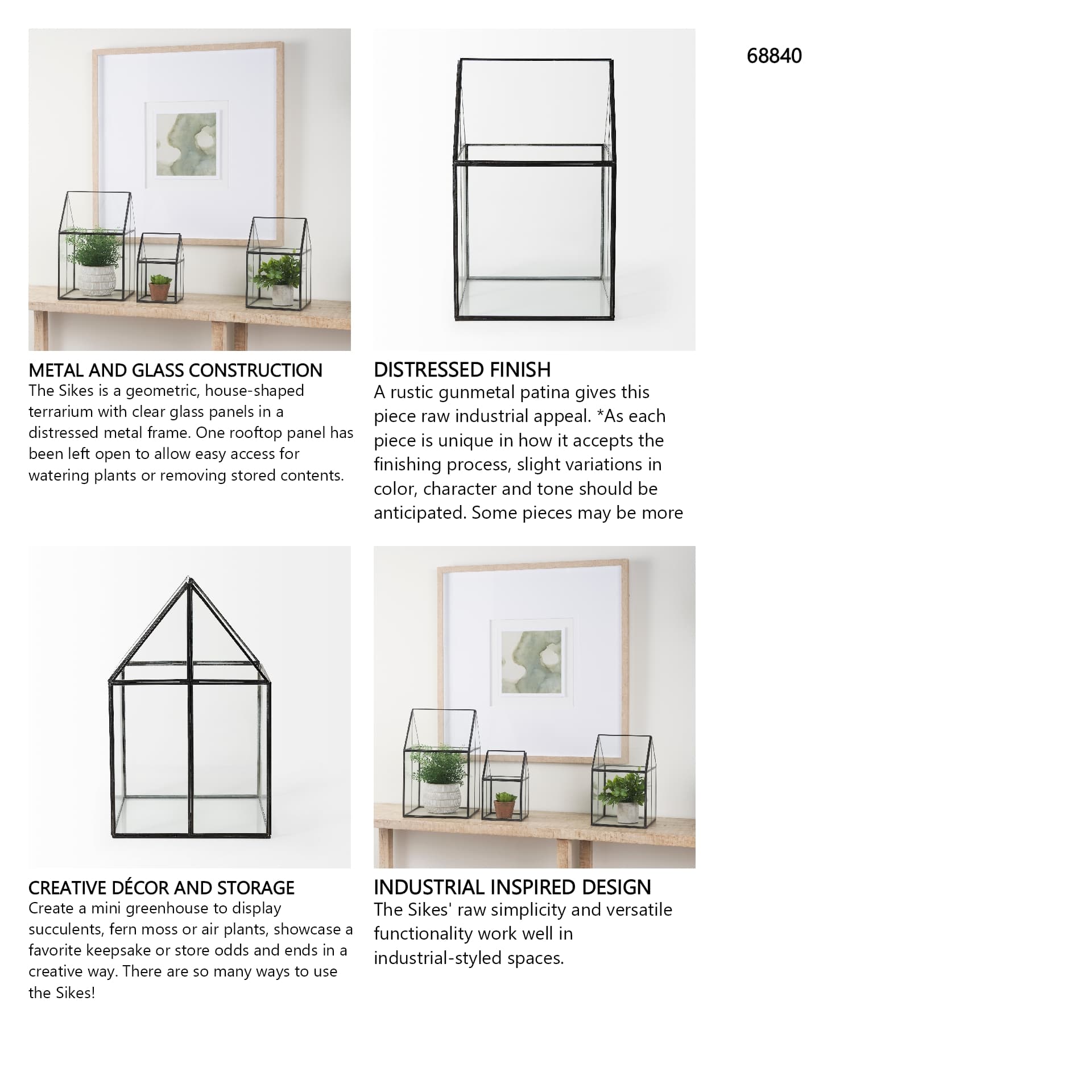 Sikes (Large) 10L x 10W x 16H Hut Terrarium W/Glass Base — in a styled room