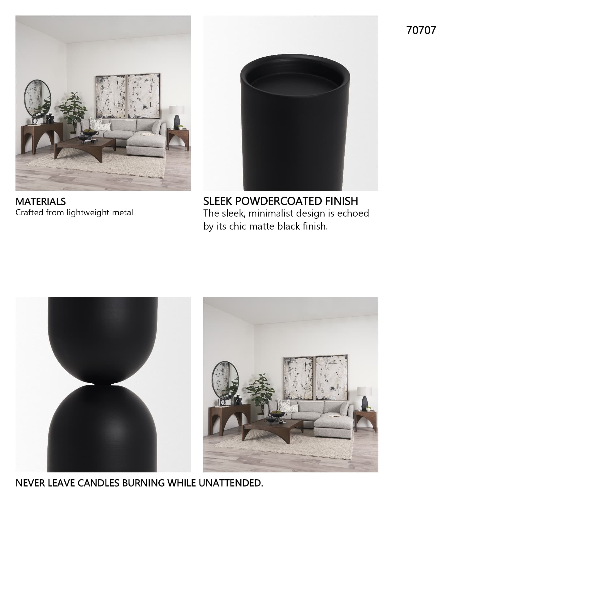 Qamra Short Black Metal Pillar Candle Holder — in a styled room