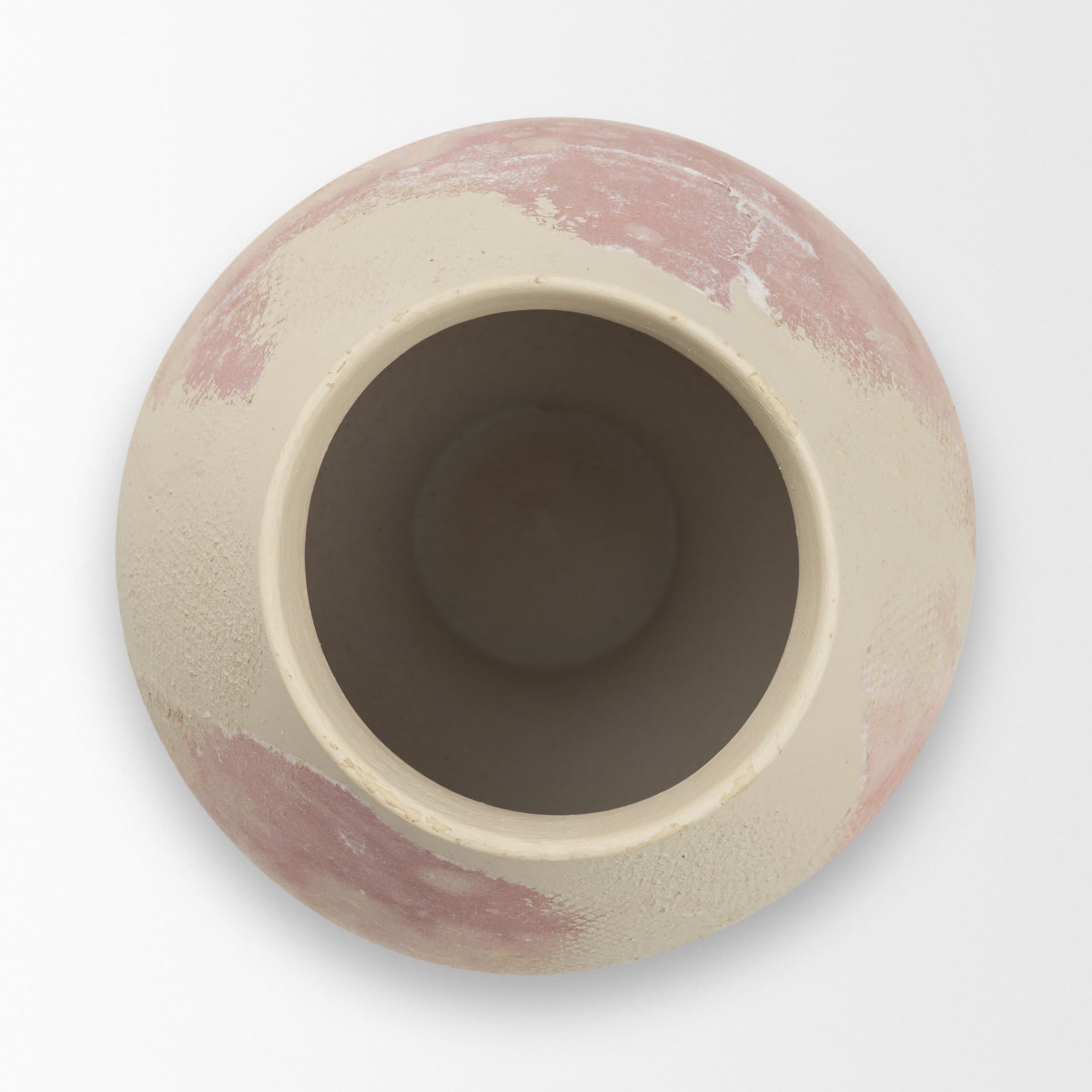 Velo Cream w/Blush Pink Hand-Painted Terracotta Decorative Vase — product photograph