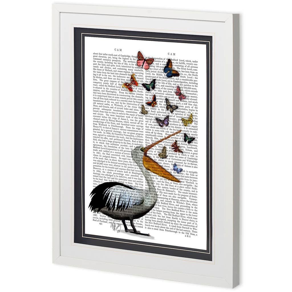 Custom Pelican & Butterflies by Fab Funky a Framed Art Print Matted under Glass — product photograph