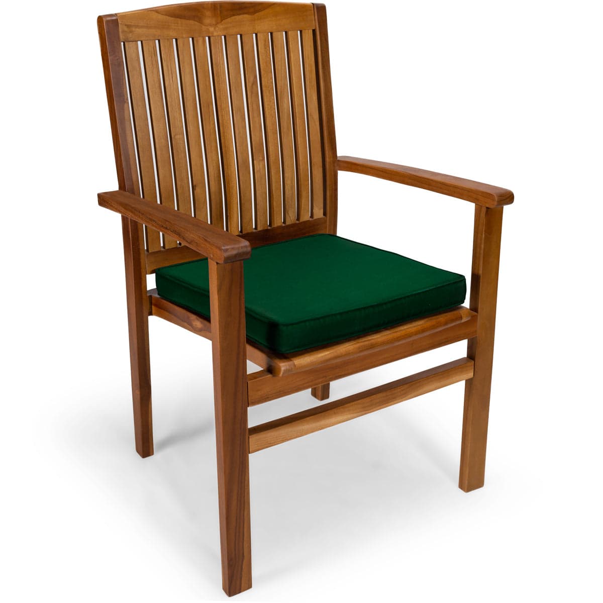 5-Piece Teak Butterfly Extension Table Stacking Chair Set with Green Cushions TD72-24-G — product photograph