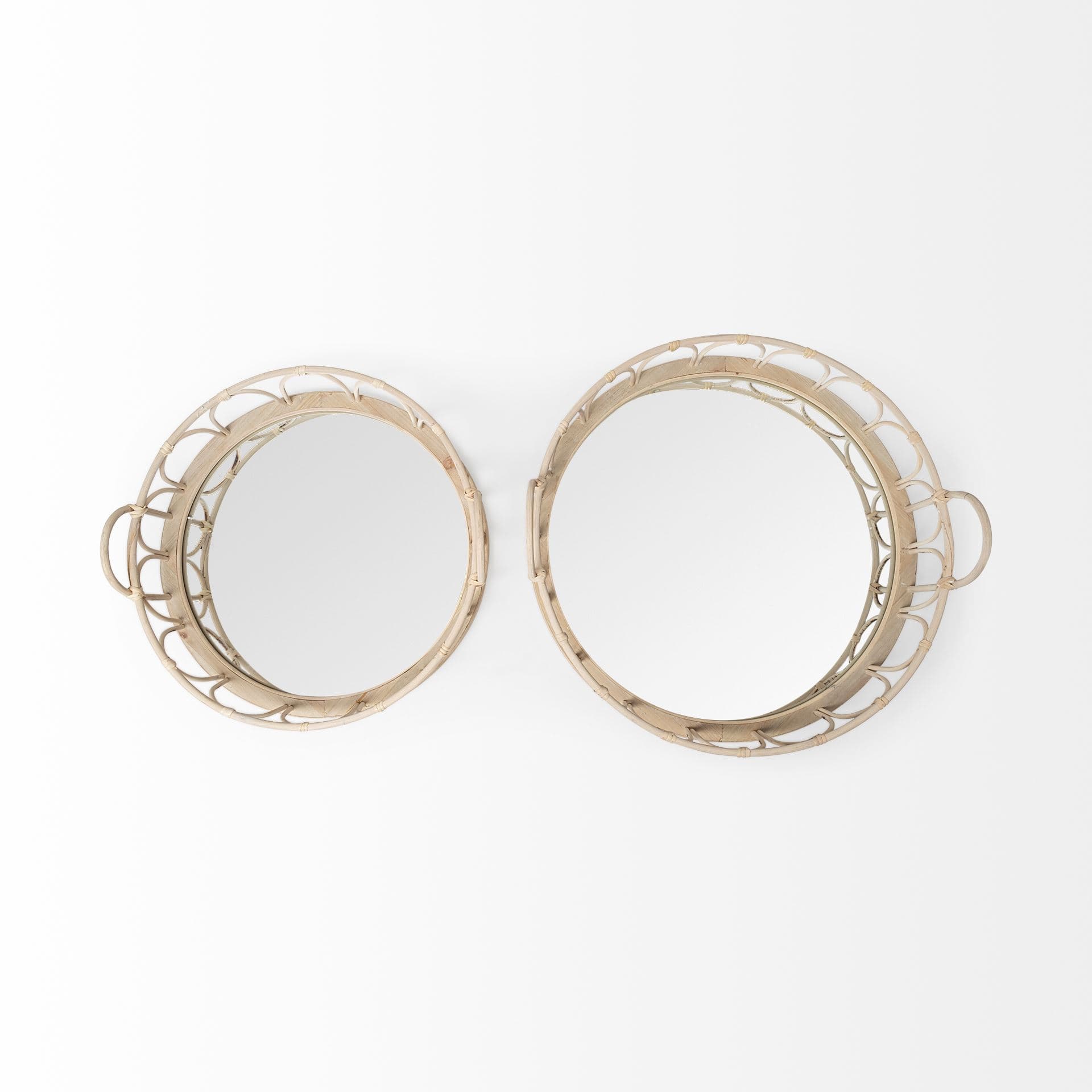 Leona (Set of 2) Natural Wicker Woven Mirrored Base Nesting Trays — product photograph