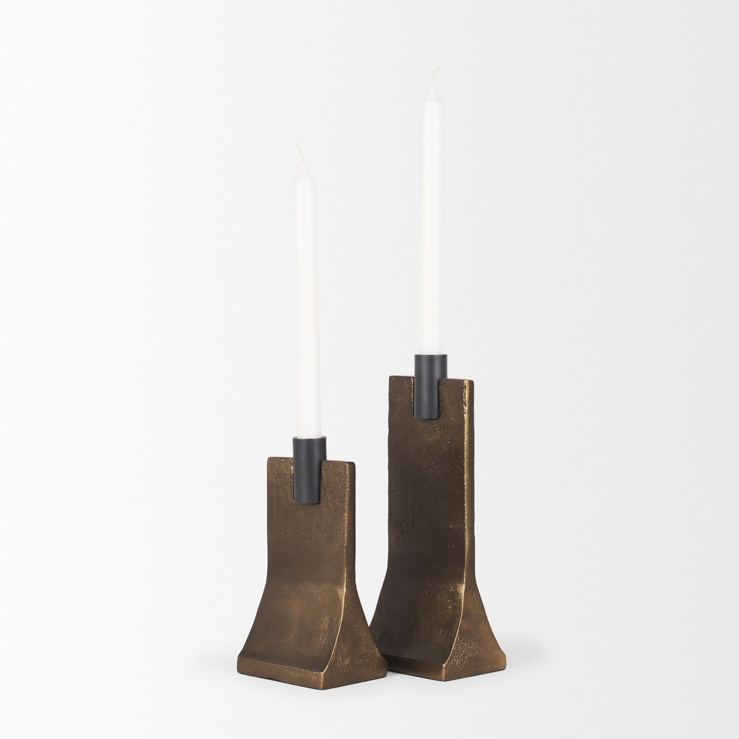 Polli Antiqued Gold w/ Matte Black Metal Taper Candleholders (Set of 2) — product photograph