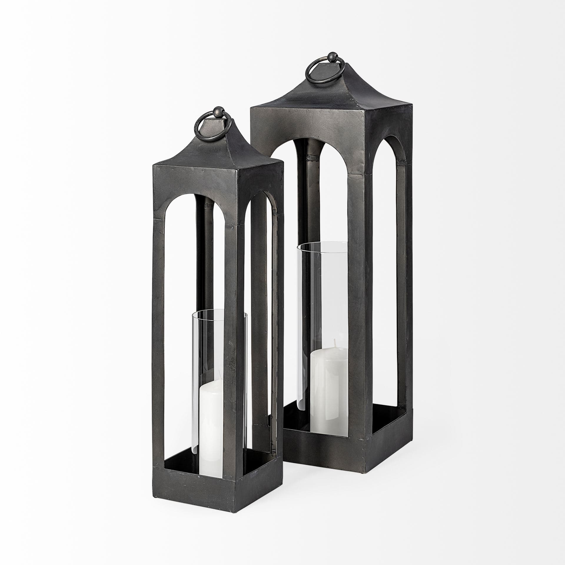 Ina Short Charcoal Metal Candle Holder Lantern — product photograph