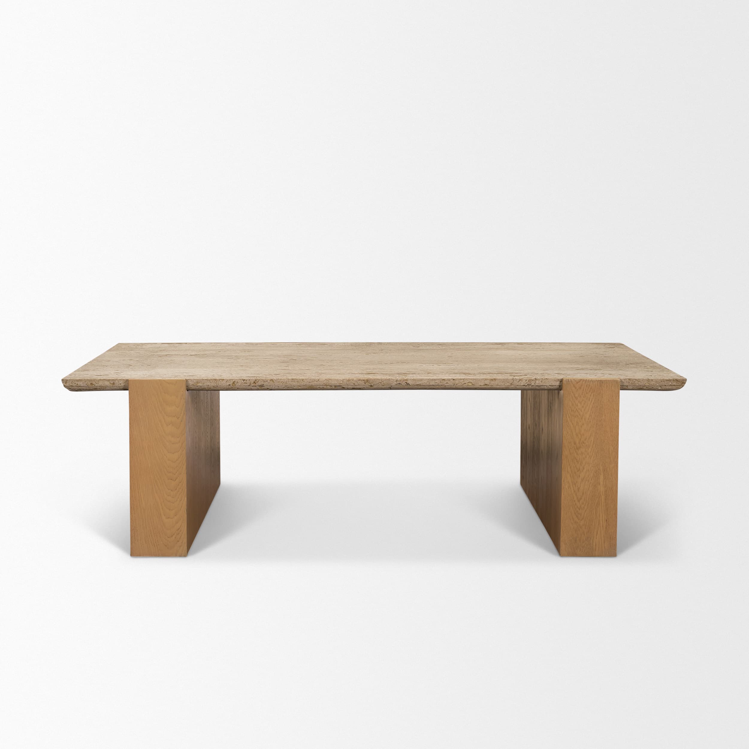 Milos Travertine Top w/ Light Brown Oak Wood Coffee Table — product photograph