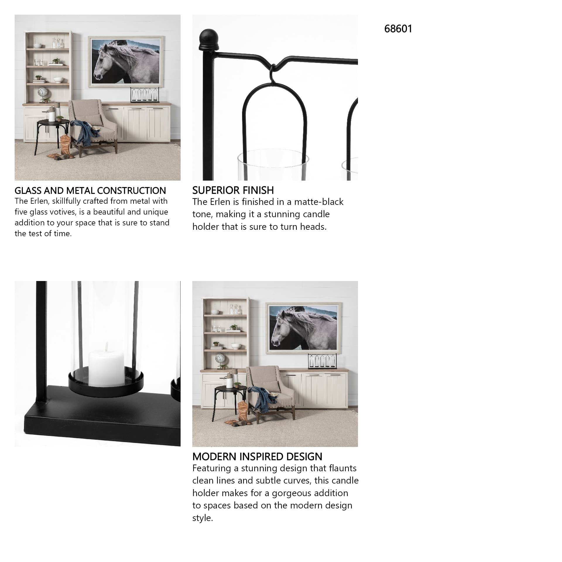 Erlen Black Metal Hanging Votive Five Candle Table Candle Holder — in a styled room