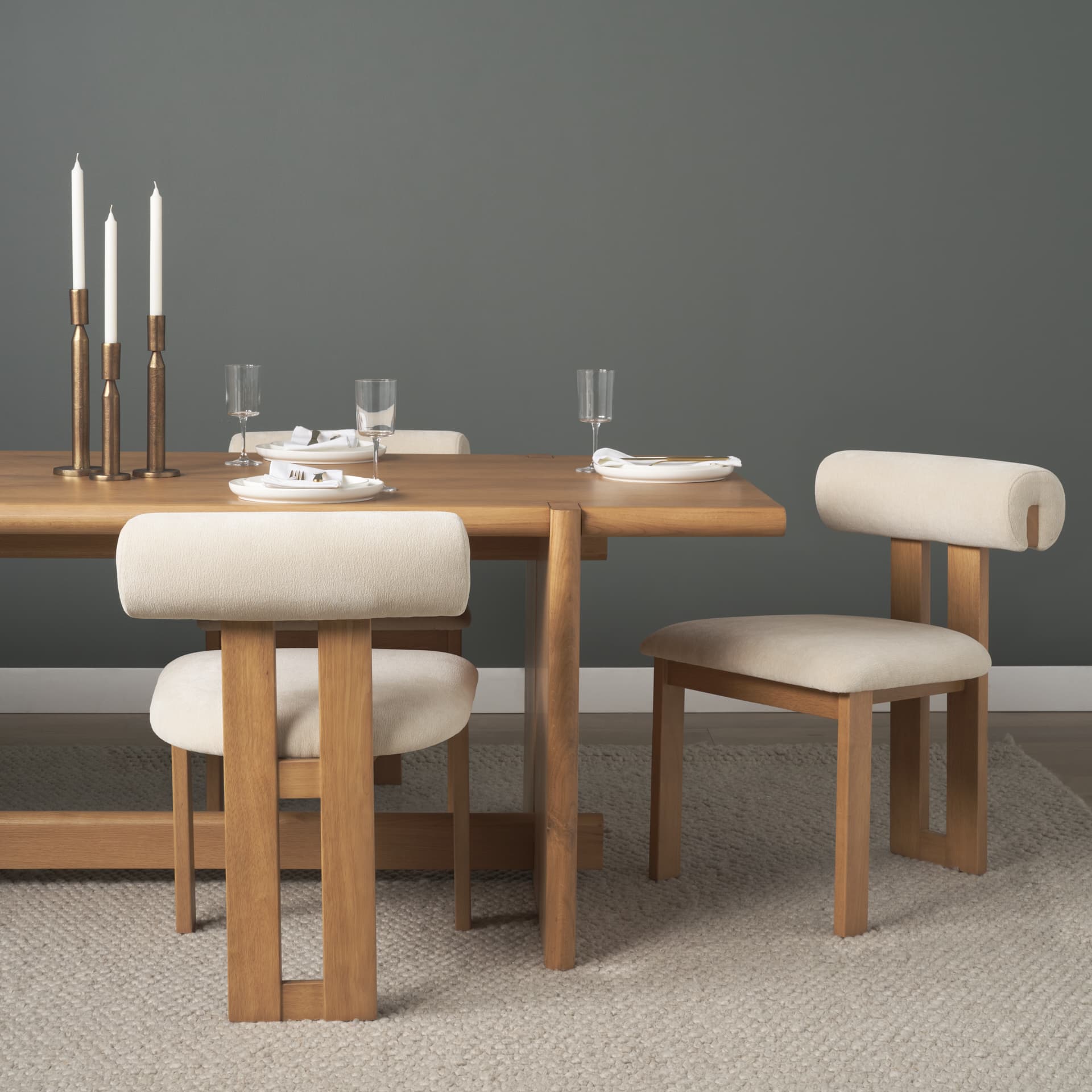 Tribeca Open Back Dining Side Chair | Cream Chenille w/ Brown Wood — product photograph