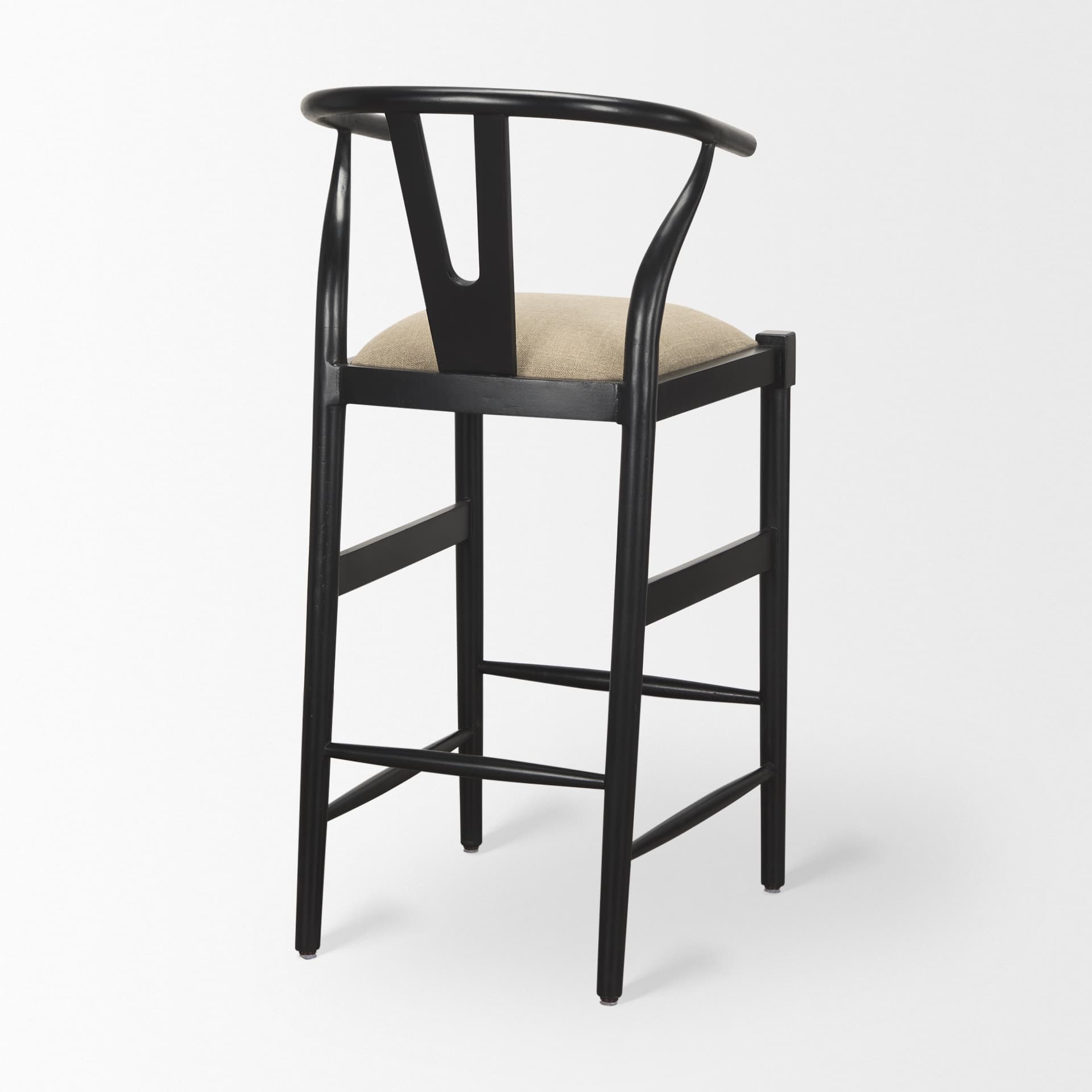 Trixie Backless 43.3in Seat Bar Stool | Beige Fabric w/ Black Wood — product photograph