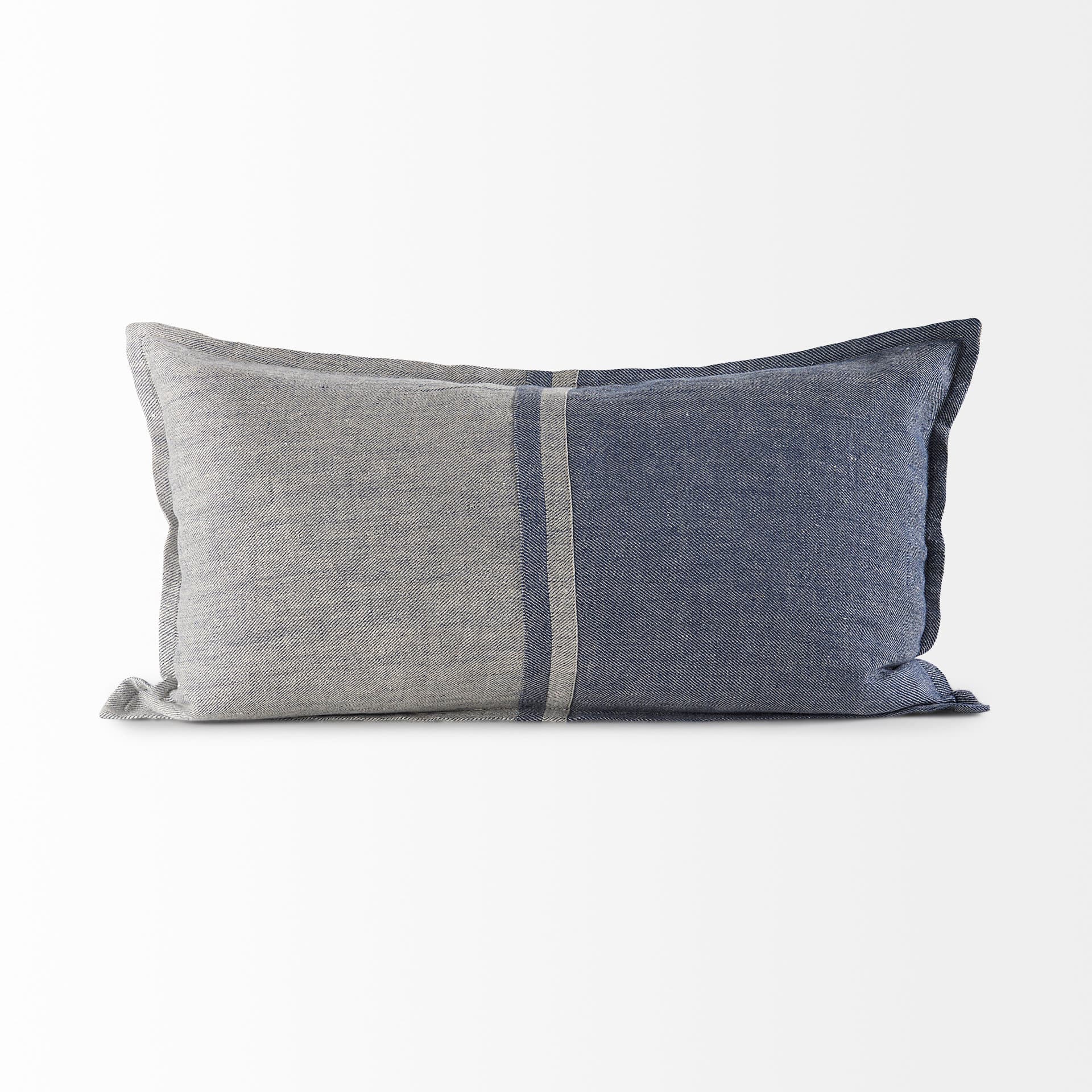Aubrielle 14x26 Gray and Blue Fabric Color Blocked Pillow Cover — product photograph