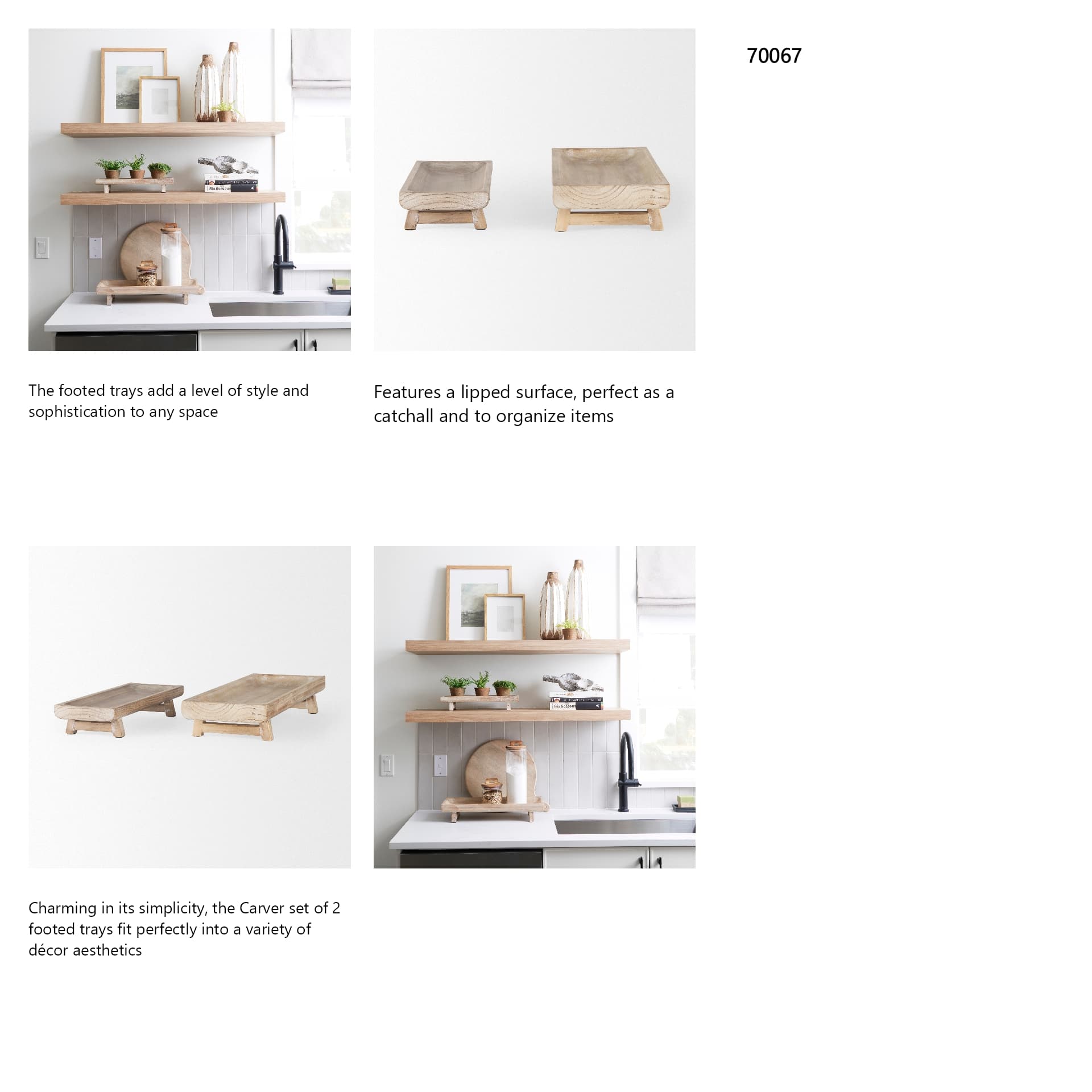 Carver Set of 2 Rectangular White Washed Wood Trays — in a styled room