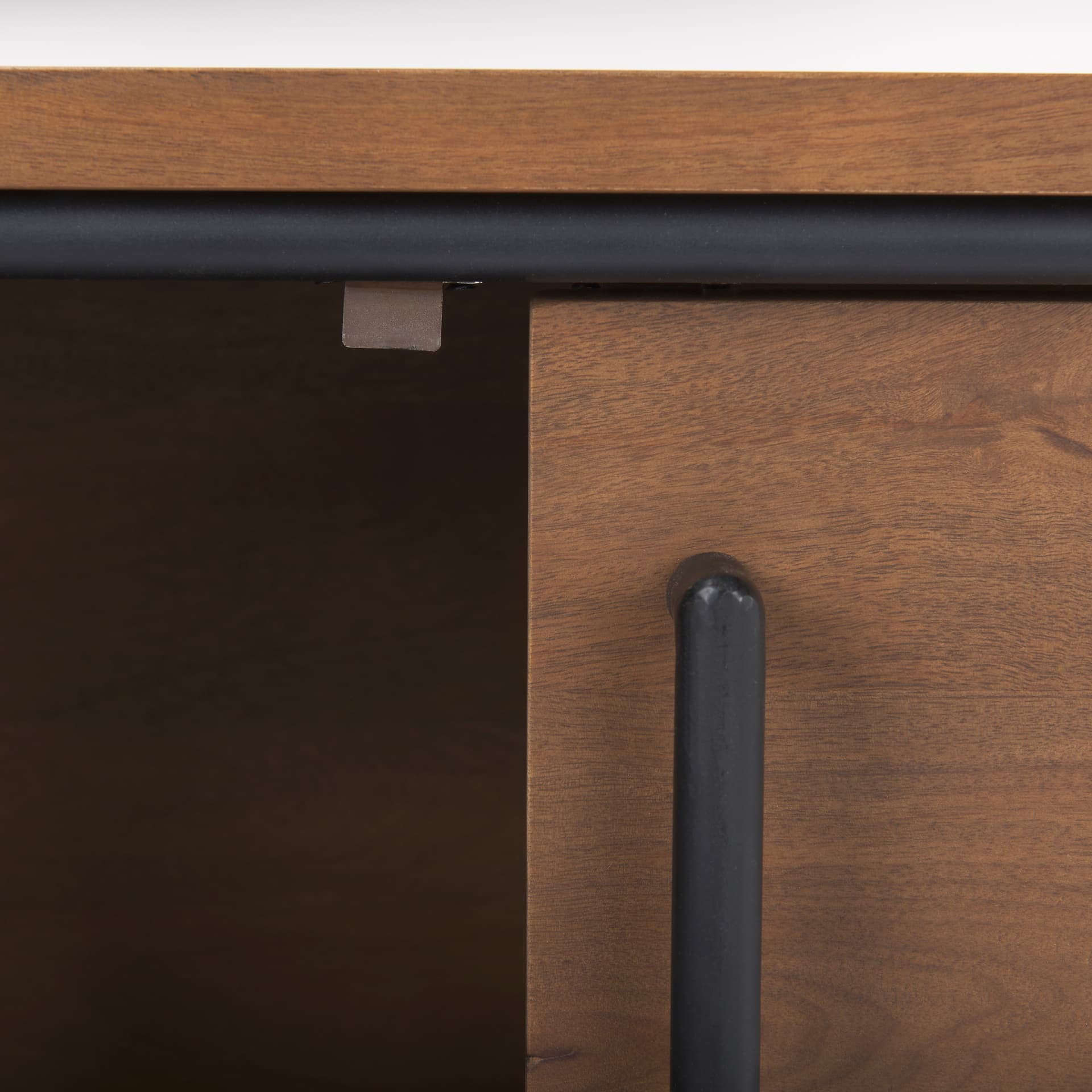 Maddox 40.0L x 18.5W x 32.75H Brown Solid Wood Black Metal 2 Door Accent Cabinet — product photograph