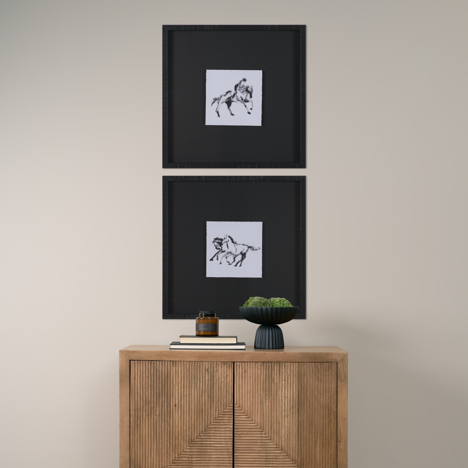 Galloping Silhouette by Santhosh ch Hand-Embellished Framed Artwork Matted under Glass — in a styled room