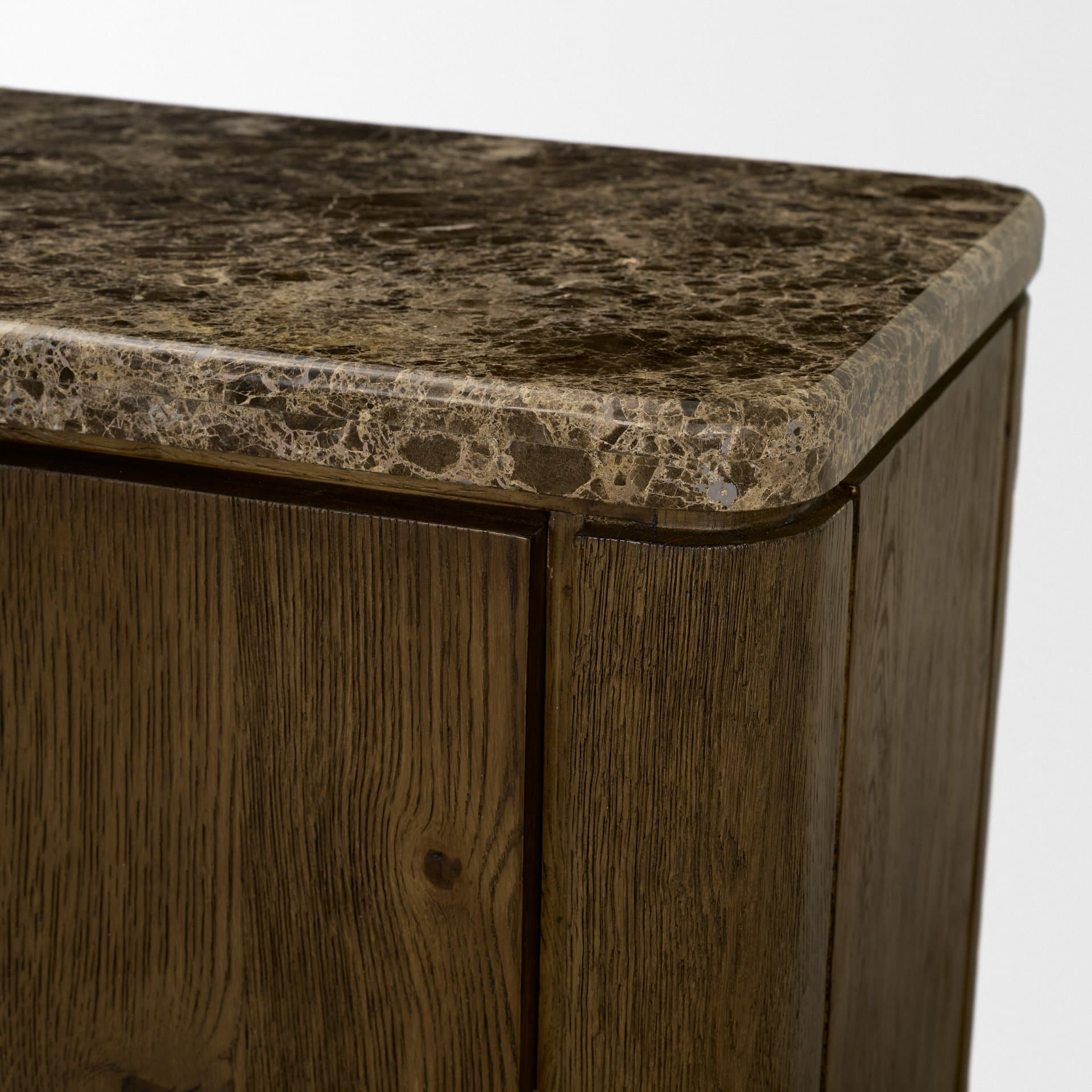 Kendrix Dark Brown Oak Wood Cappuccino Marble 4 Door Closed Sideboard — product photograph