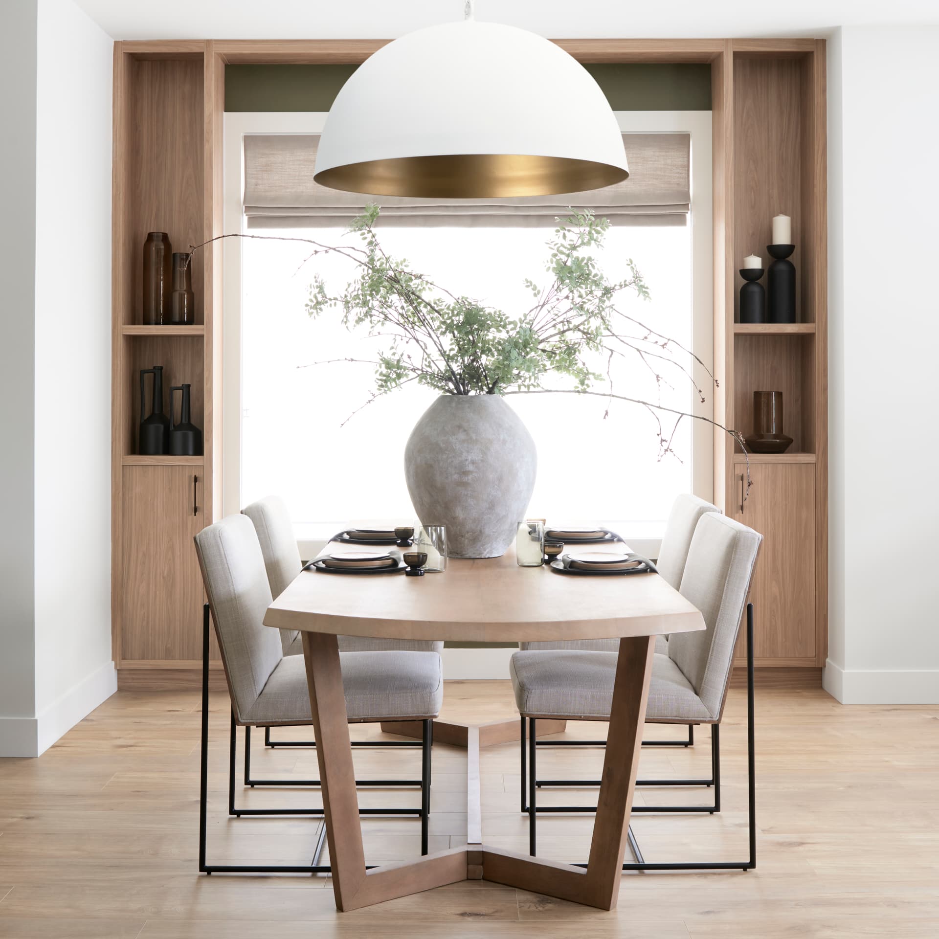 Stamford High-Back Dining Side Chair | Beige Linen w/ Black Metal — product photograph