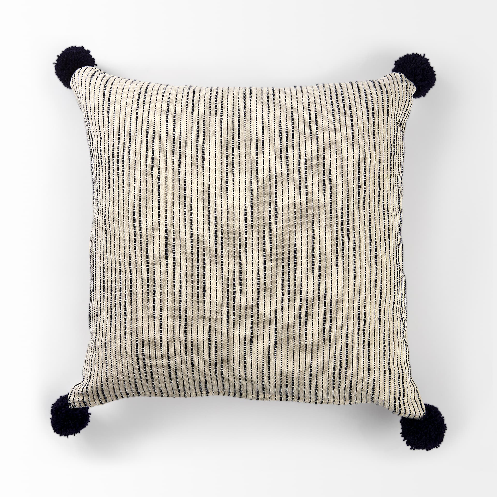 Krystal 18x18 Cream/Black Pom Pom Pillow Cover w/Non-Allergen Filler — product photograph
