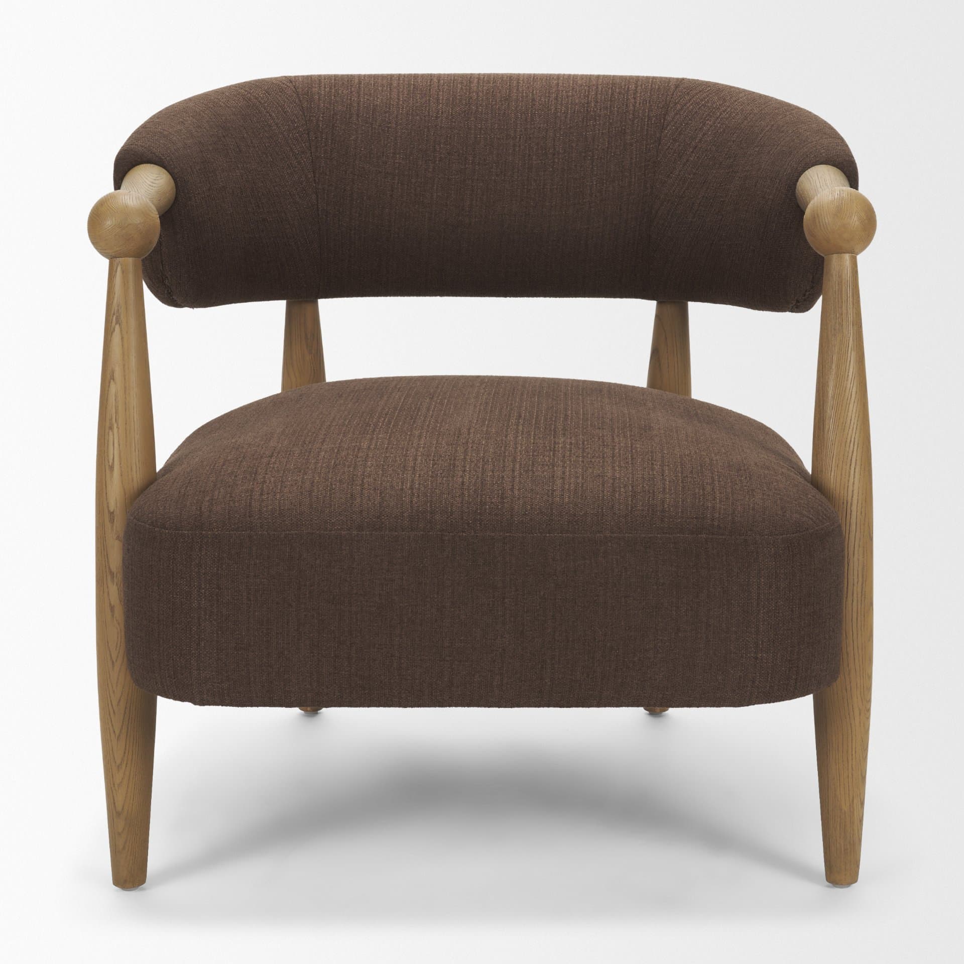 Lewis Mocha Fabric w/ Brown Wood Open Back Accent Chair — product photograph
