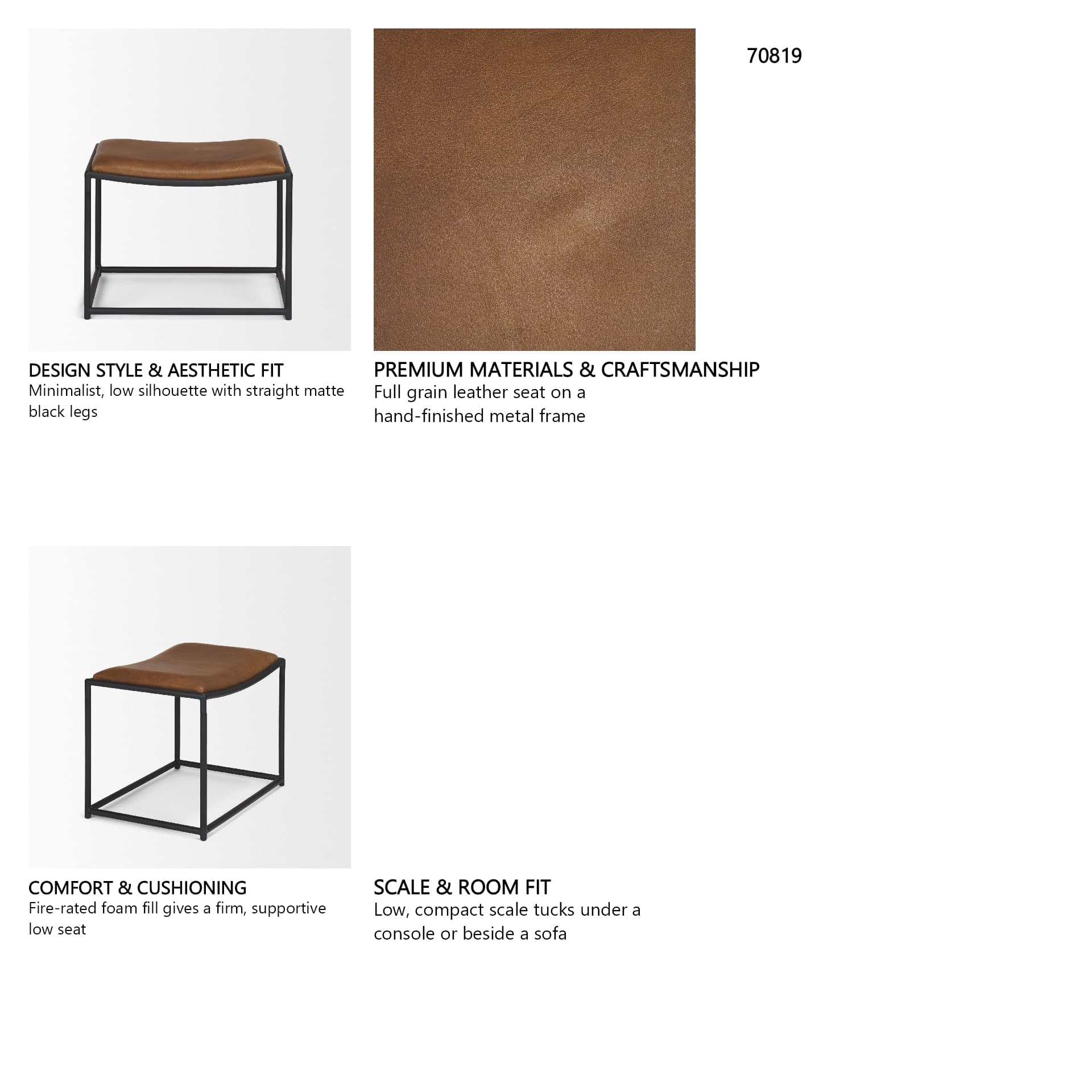 Taniel Brown Leather w/ Black Metal Stool — in a styled room