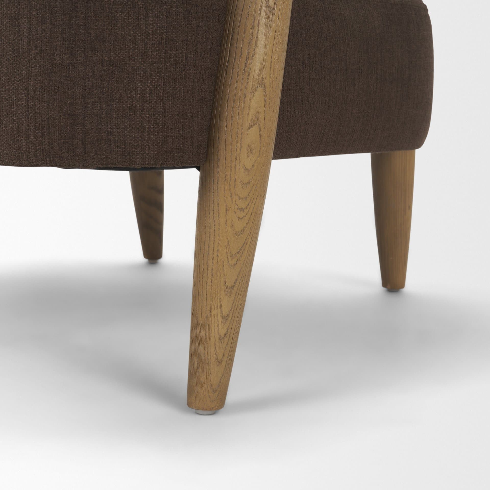 Lewis Mocha Fabric w/ Brown Wood Open Back Accent Chair — product photograph