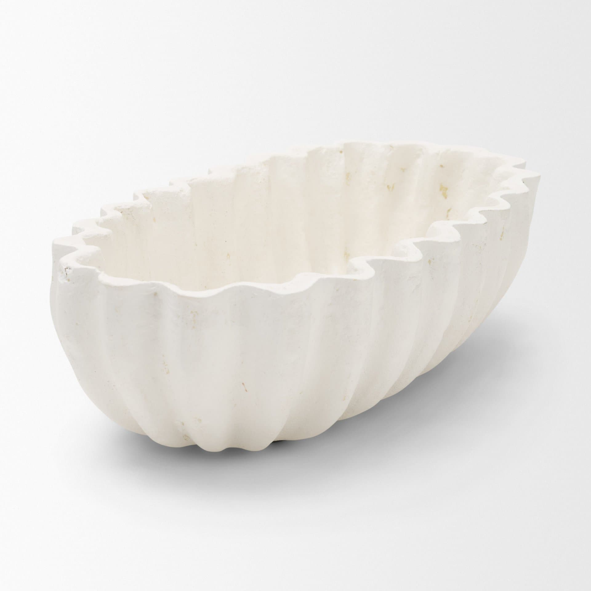 Camelia Fluted White Paper Mache Long Centerpiece Bowl — product photograph