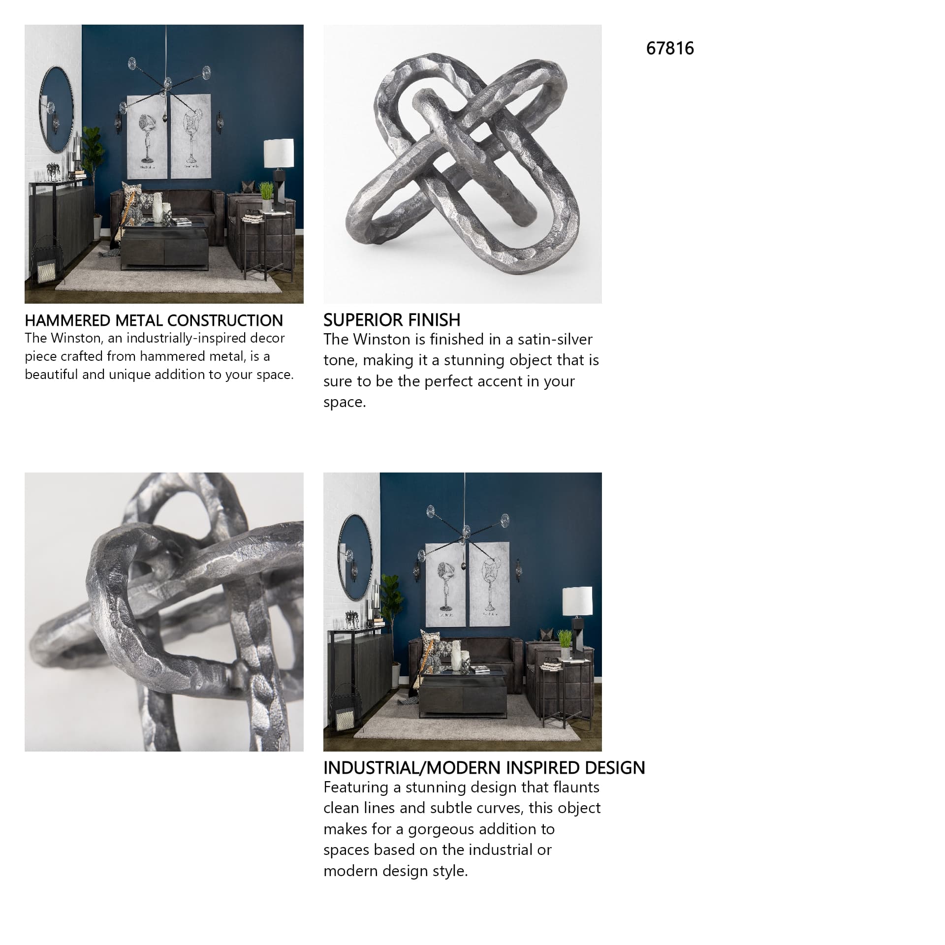 Wilhelm I (Small) 7L x 7W Silver Metal Link Decor Object — in a styled room