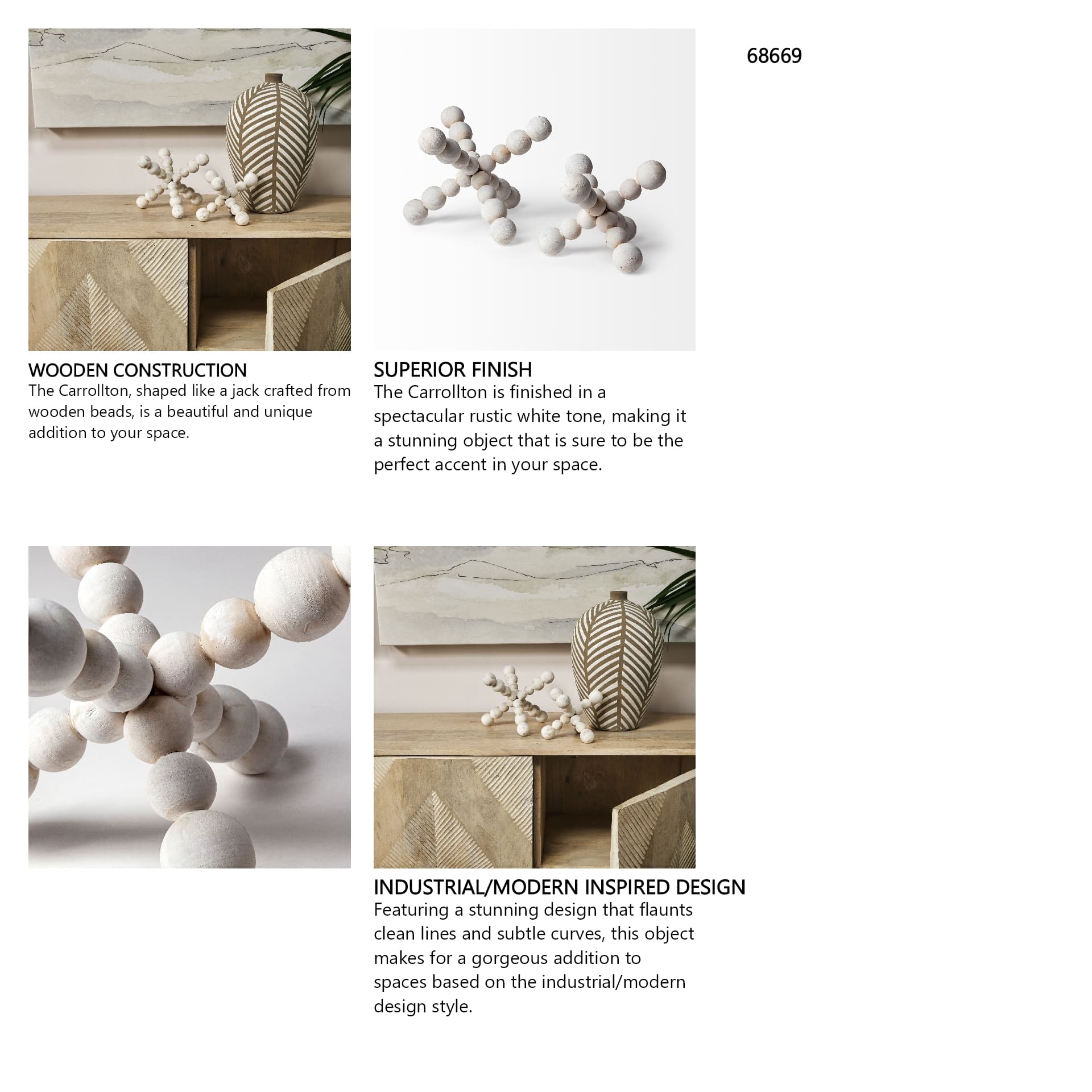 Carrollton II (Large) 9L x 9W Off-White Geometric Wood Ball Jack — in a styled room