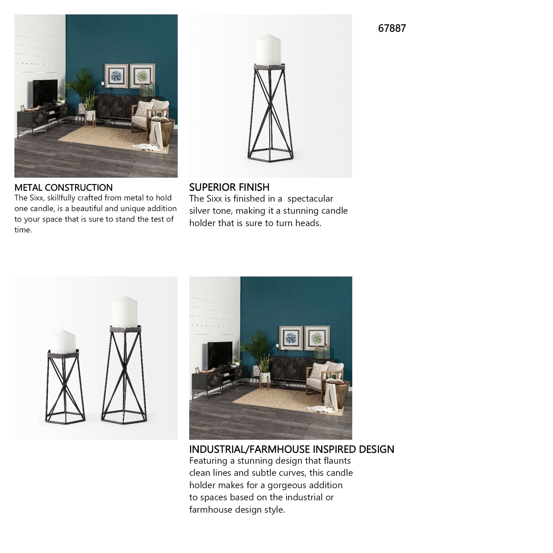 Sixx II Large Antiqued Metal Hexagonal Table Candle Holder — in a styled room