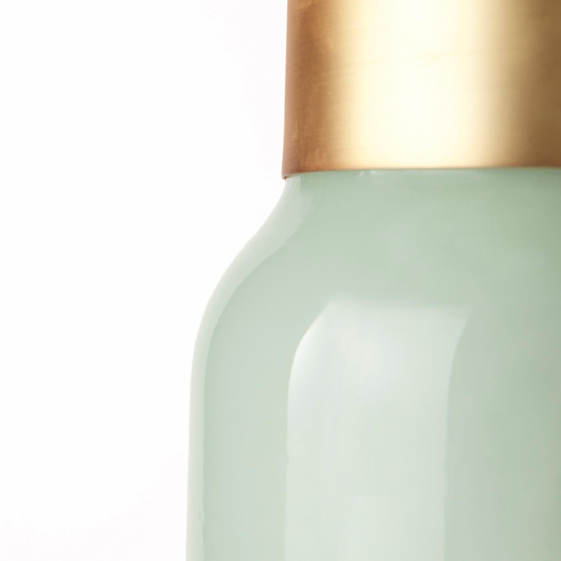 Minty 5.7L x 5.7W x 16.8H Green Glass Vase W/Matte Gold Metal Neck Cuff — product photograph