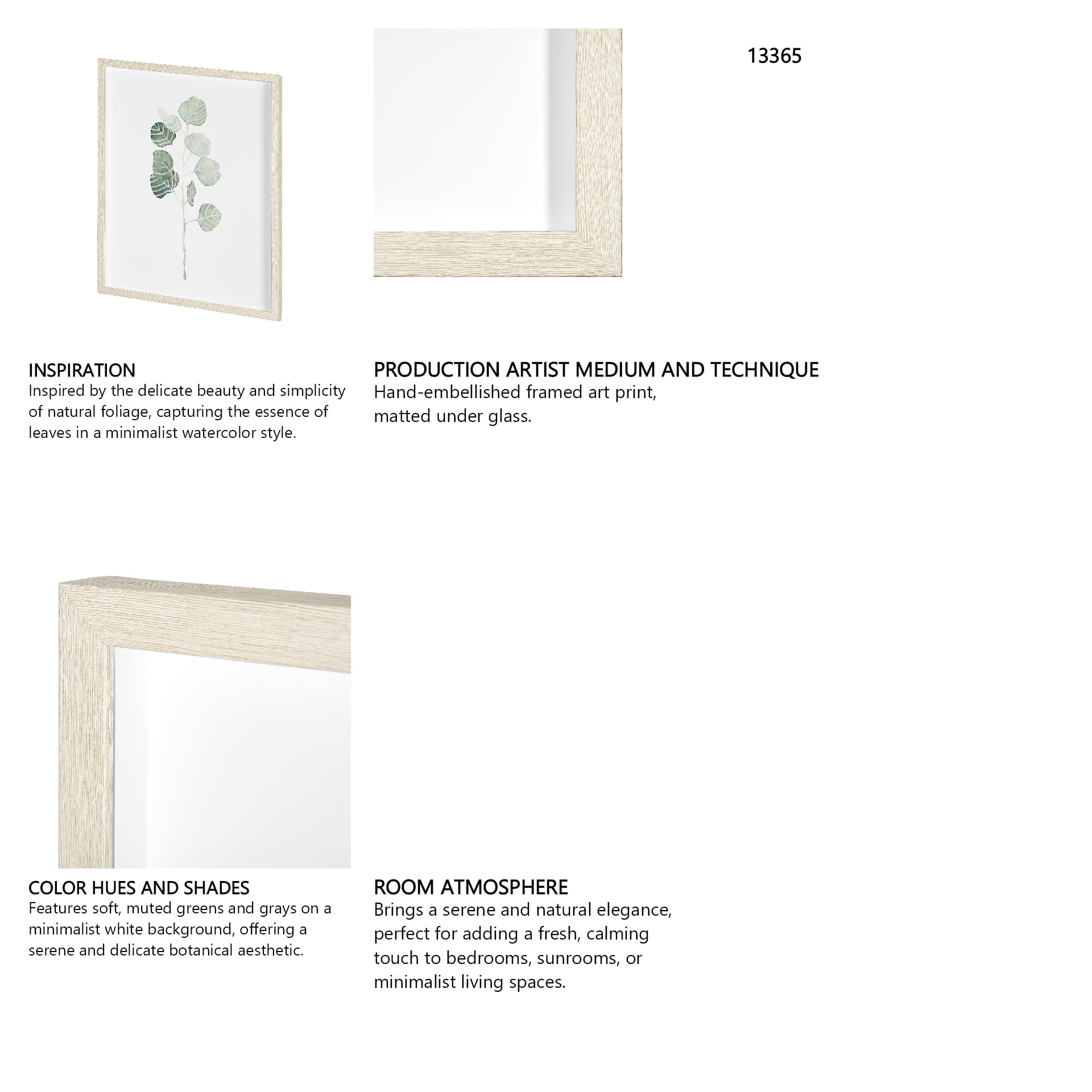 Soft Eucalyptus Branch I by Emma Scarvey Hand Embellished Framed Art Print Matted under Glass — in a styled room