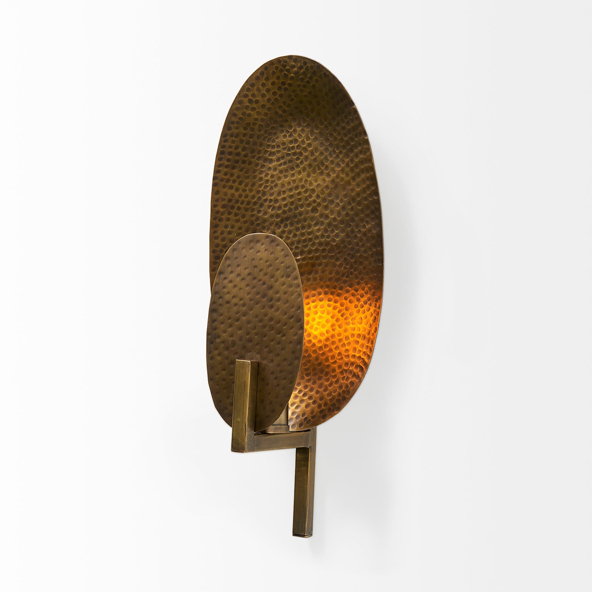 Clarence 7.0L x 5.3W x 17.0H Metal Hammered Gold Round Wall Sconce — product photograph