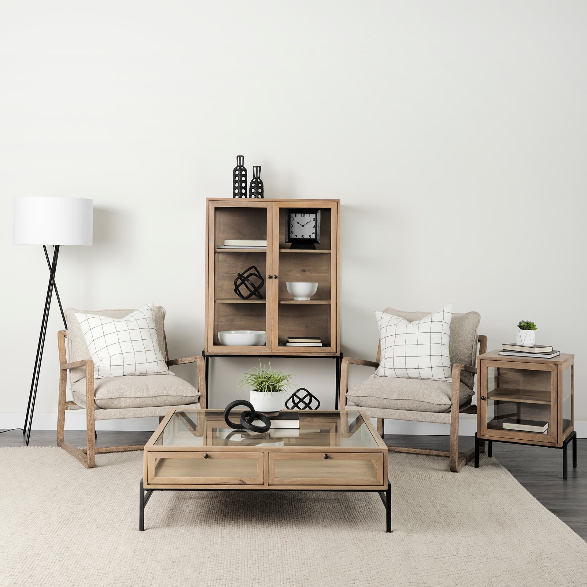 Ambrose 20.0L x 20.0W x 61.8H Black Metal W/White Fabric Shade Floor Lamp — product photograph