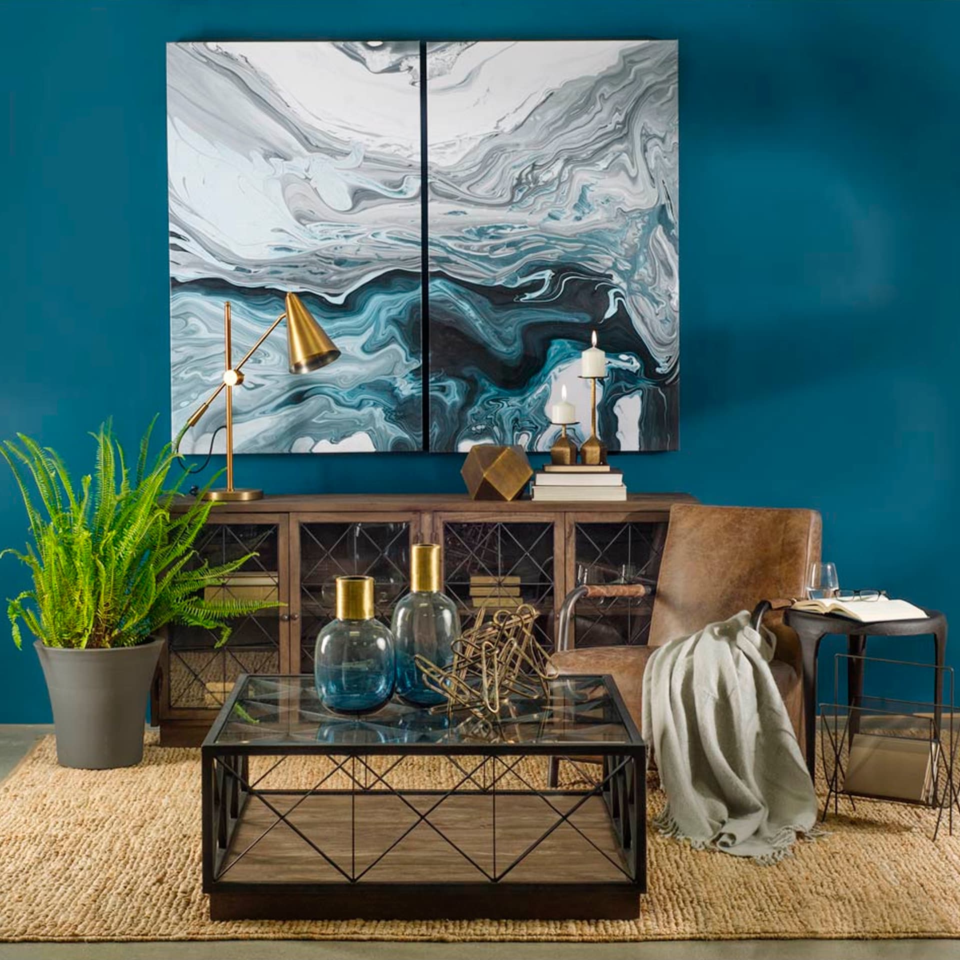Fragon I (26"H) Gold-Tone Metal Adjustable Cone Shade Table Lamp — in a styled room