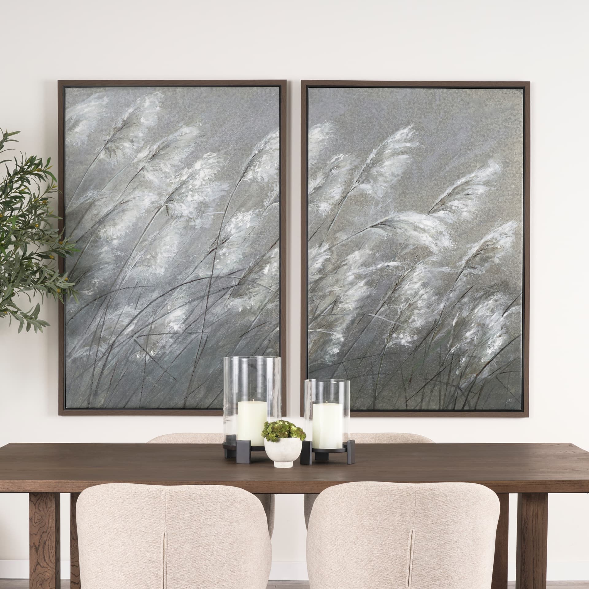 Pampas Grass Breeze I by Mercana Studio a Hand Embellished Textured Framed Canvas — in a styled room