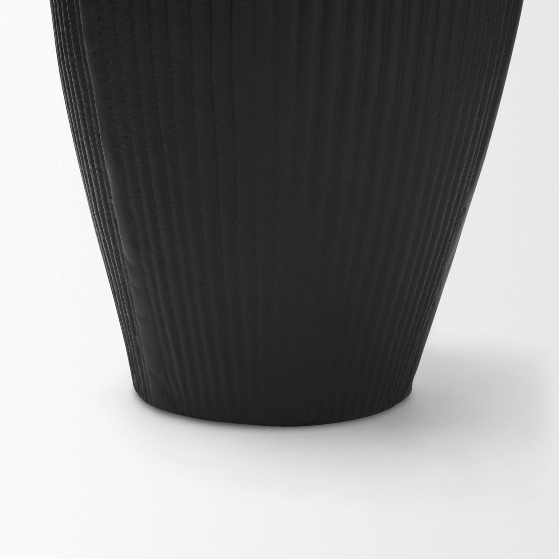 Patine Wide Matte Black Metal Fluted Decorative Vase — product photograph
