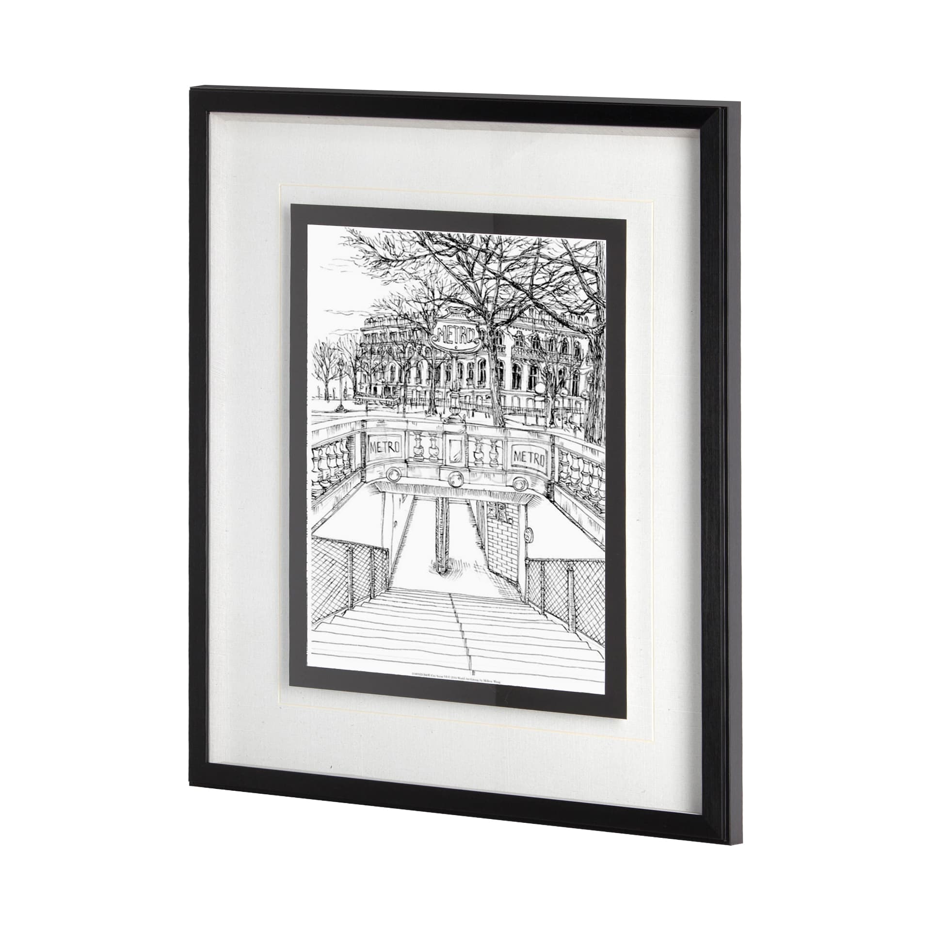 B&W City Scene VI by Melissa Wang a Hand Embellished Textured Framed Art Print Matted under Glass — product photograph