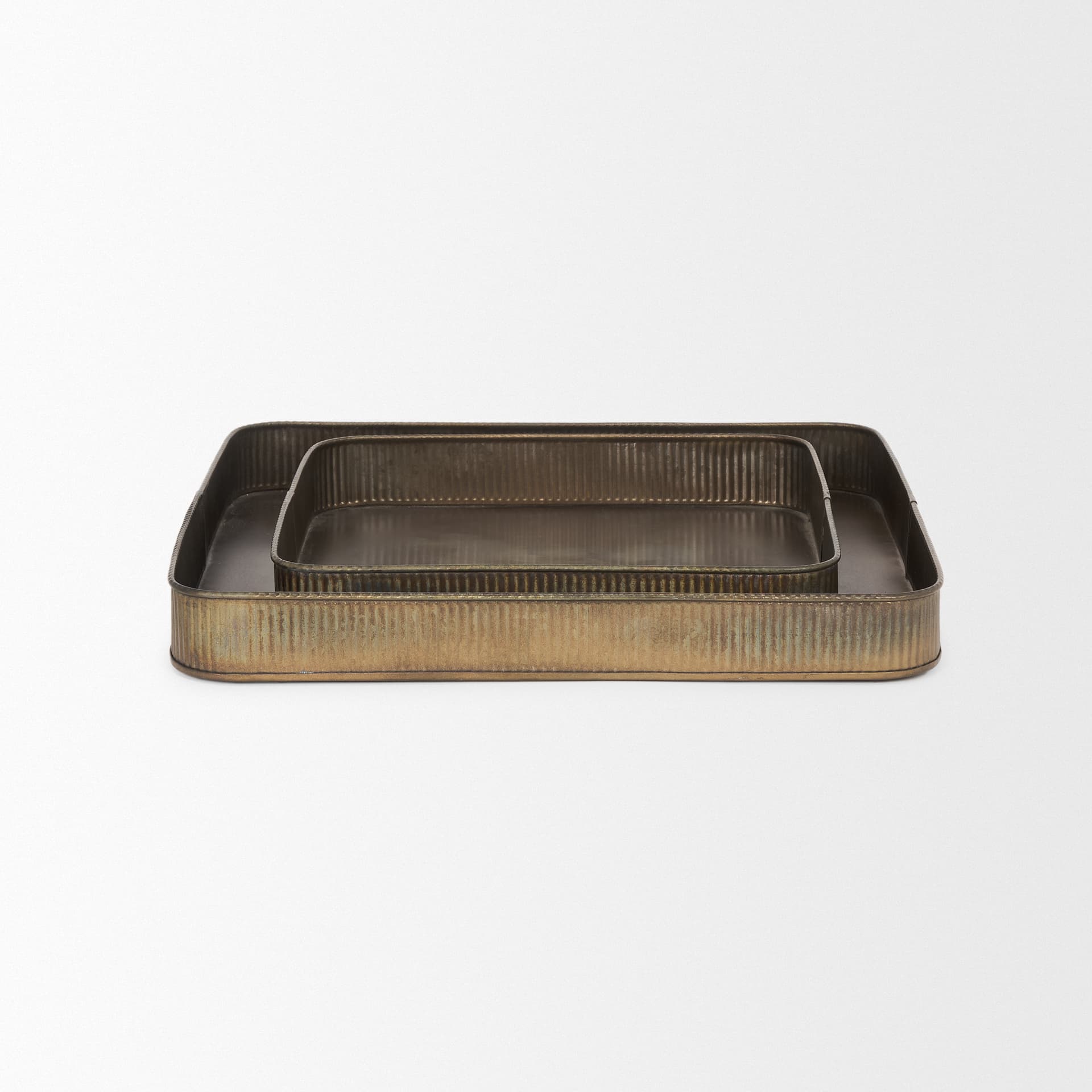 Varun Square Antiqued Brass Metal Tray (Set of 2) — product photograph