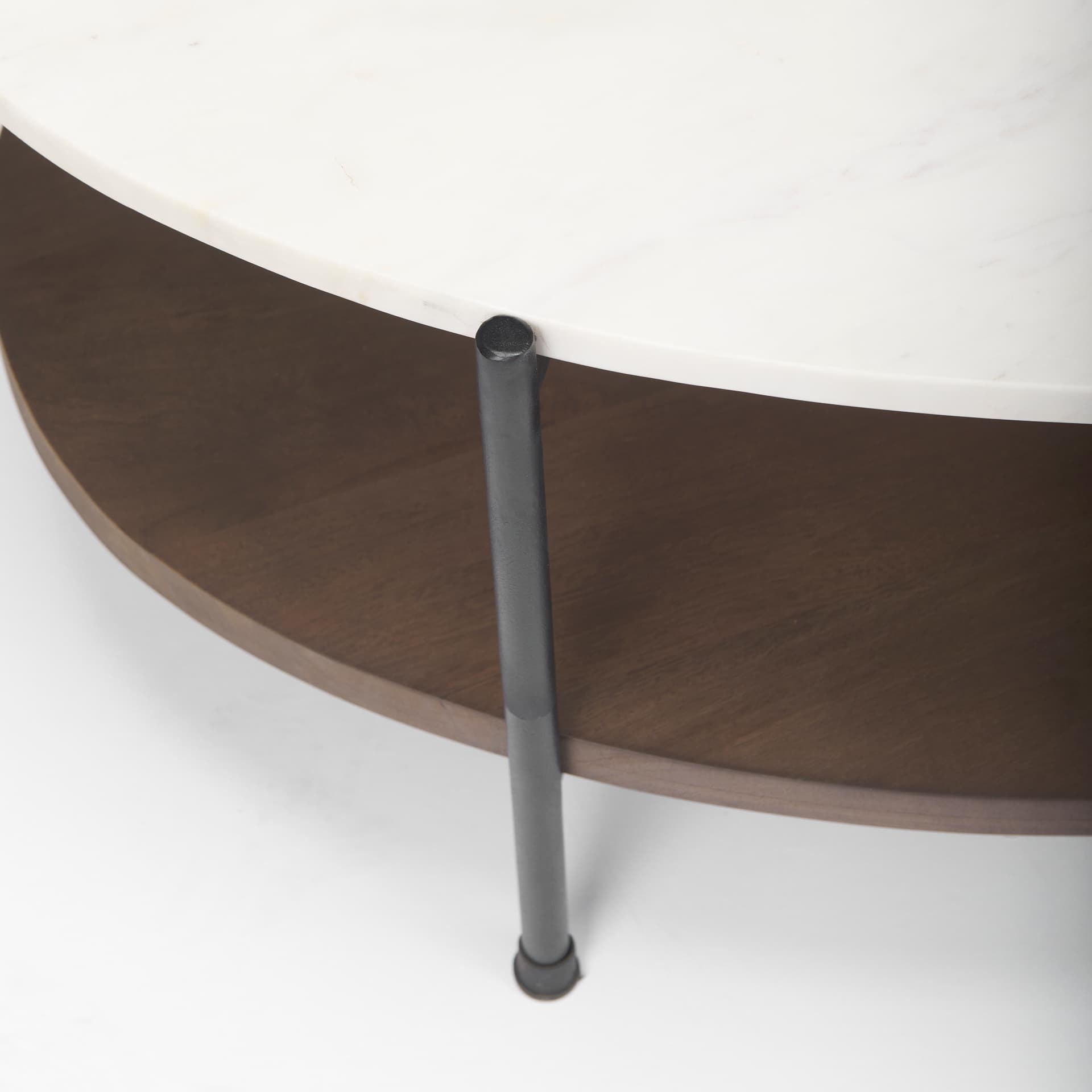 Larkin White Marble Top w/ Dark Brown Wood Shelf Oval Coffee Table — product photograph