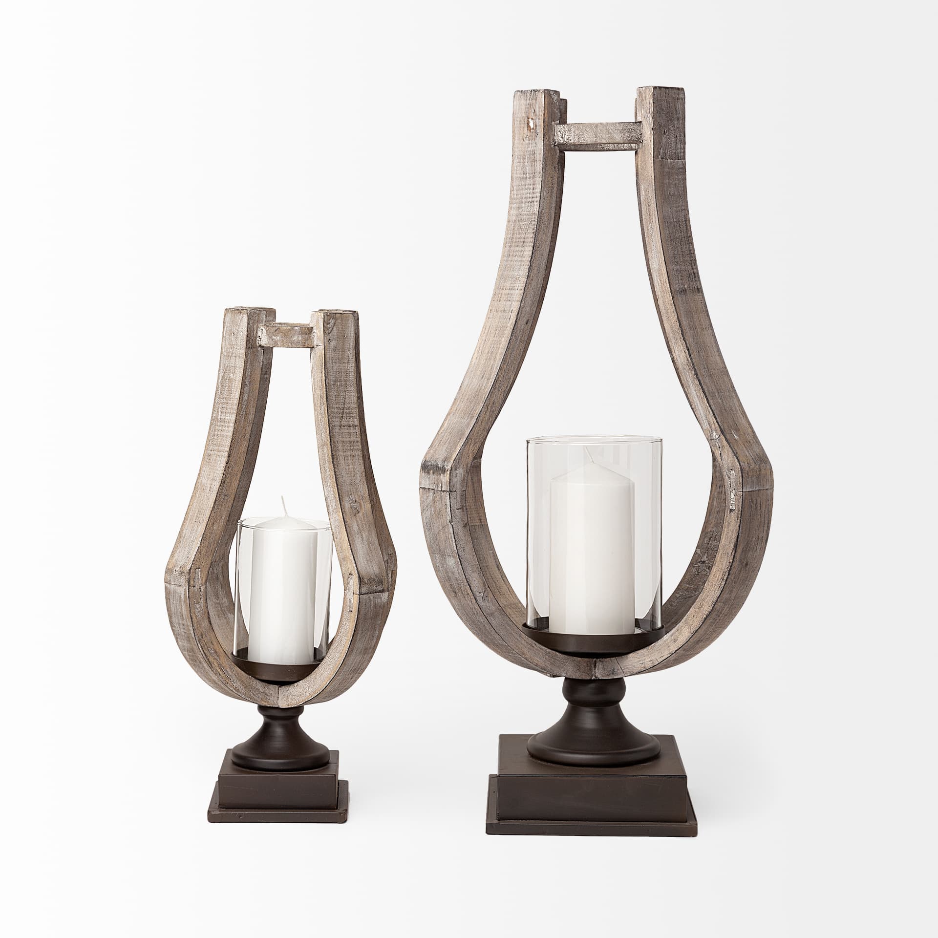 Brillion Small Rustic Wood Metal Table Candle Holder — product photograph