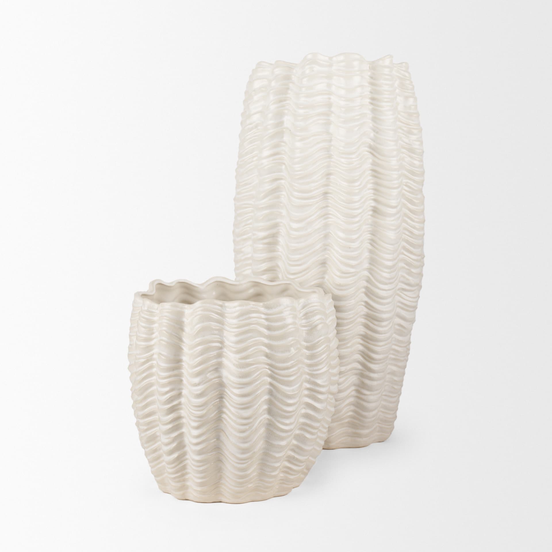 Velia Short Seashell Sculptural Cream Glazed Ceramic Vase — product photograph