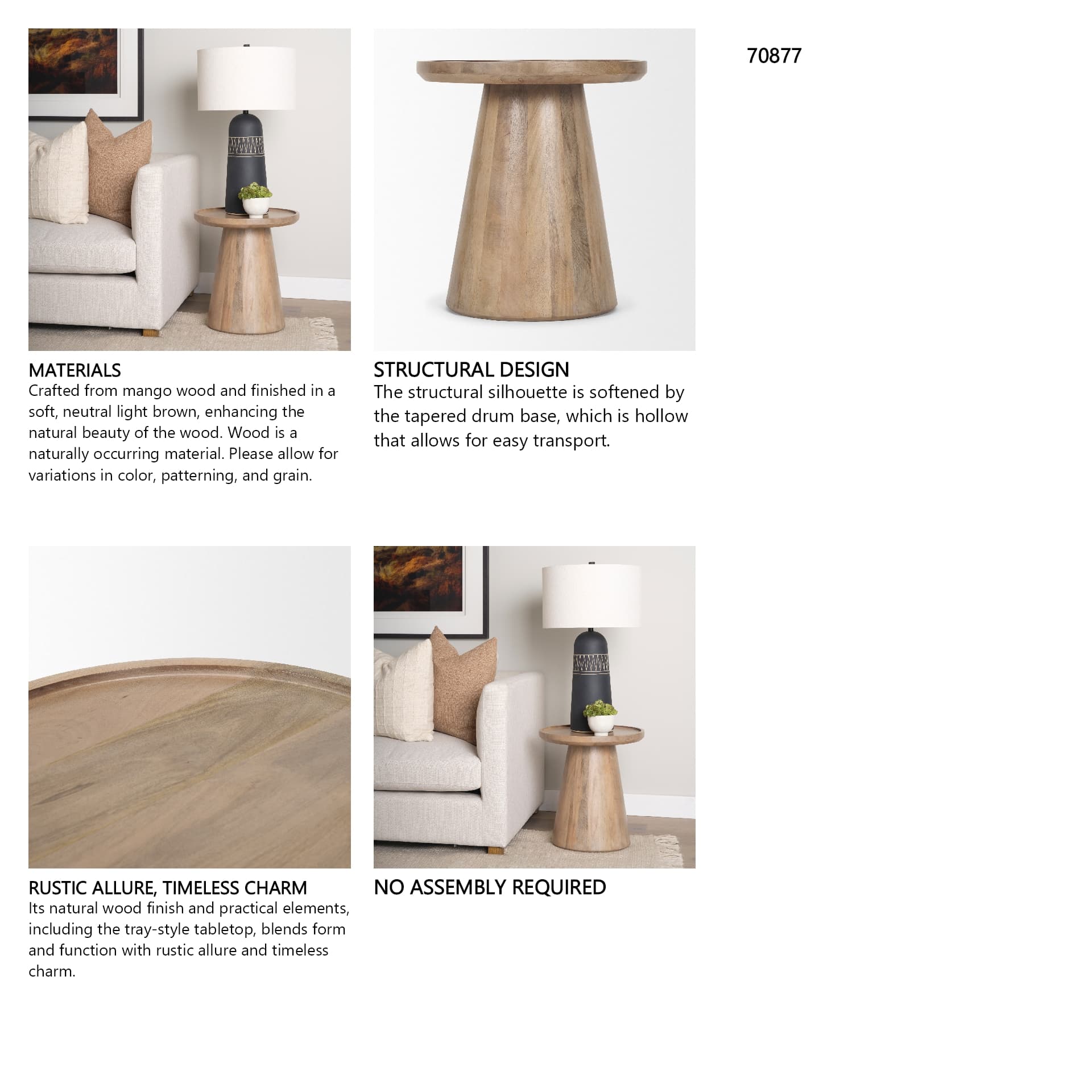 Takoda Light Brown Wood Tapered Drum Accent Table — in a styled room