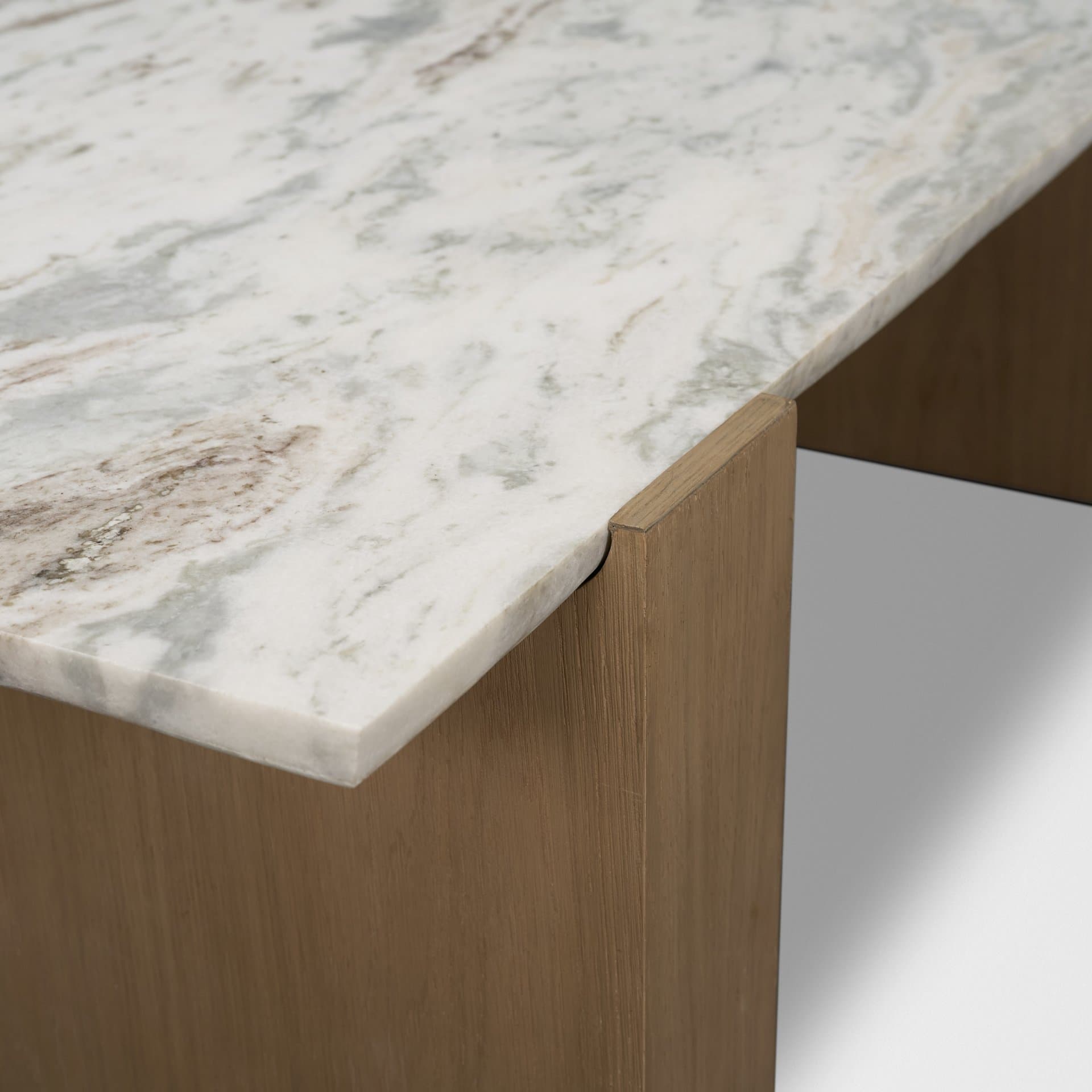 Milos Pink Marble Top w/ Light Brown Oak Wood Coffee Table — product photograph